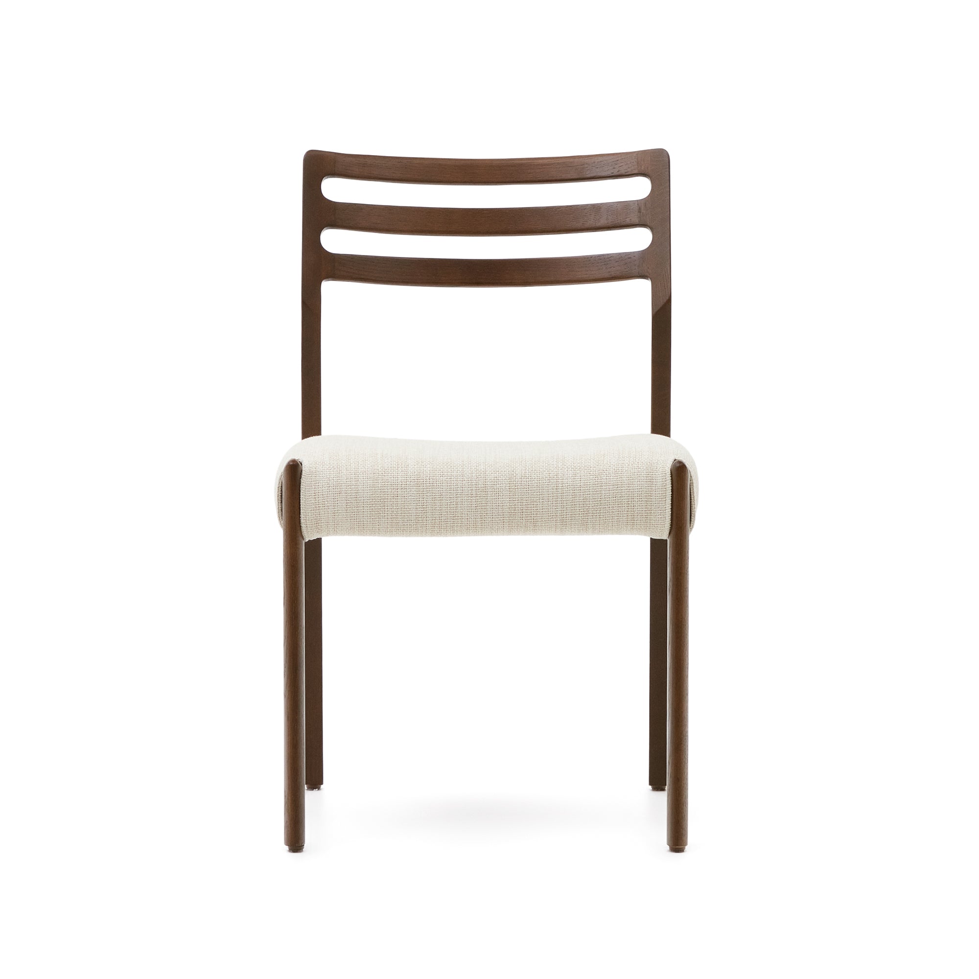 Cudia chair removable cover in beige chenille solid oak wood walnut finish FSC Mix Credit - Product Image