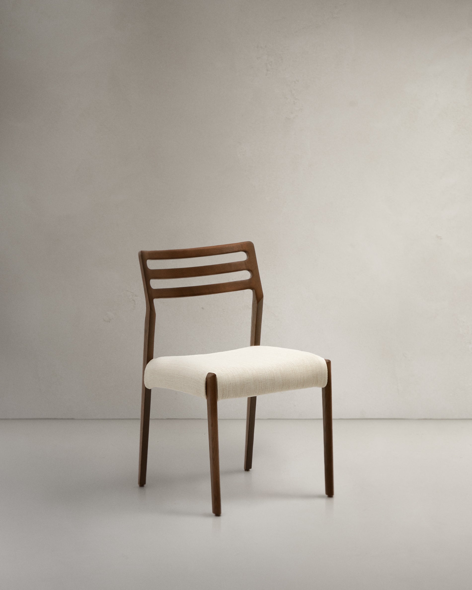 Cudia chair removable cover in beige chenille solid oak wood walnut finish FSC Mix Credit - Product View