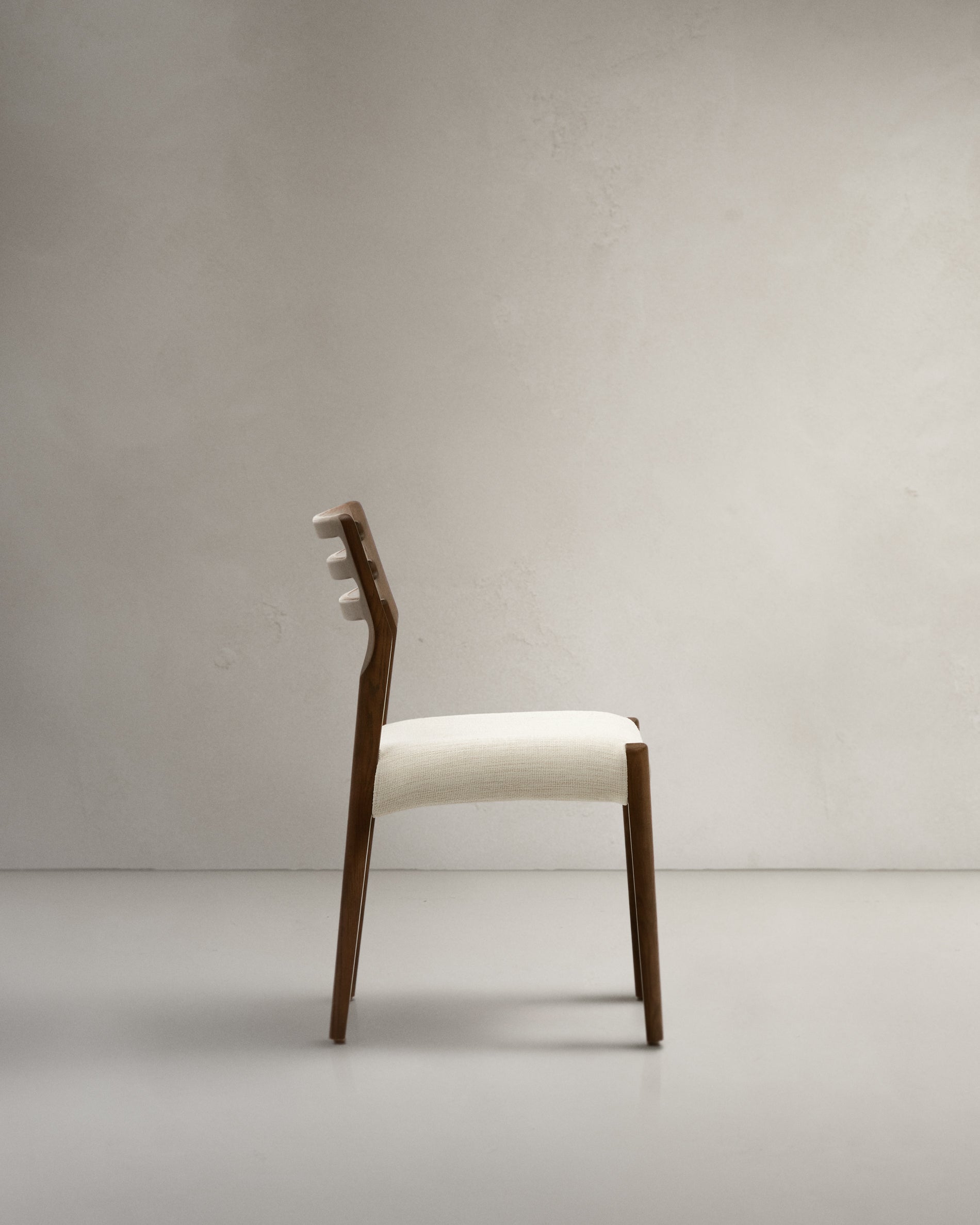 Cudia chair removable cover in beige chenille solid oak wood walnut finish FSC Mix Credit - Product View