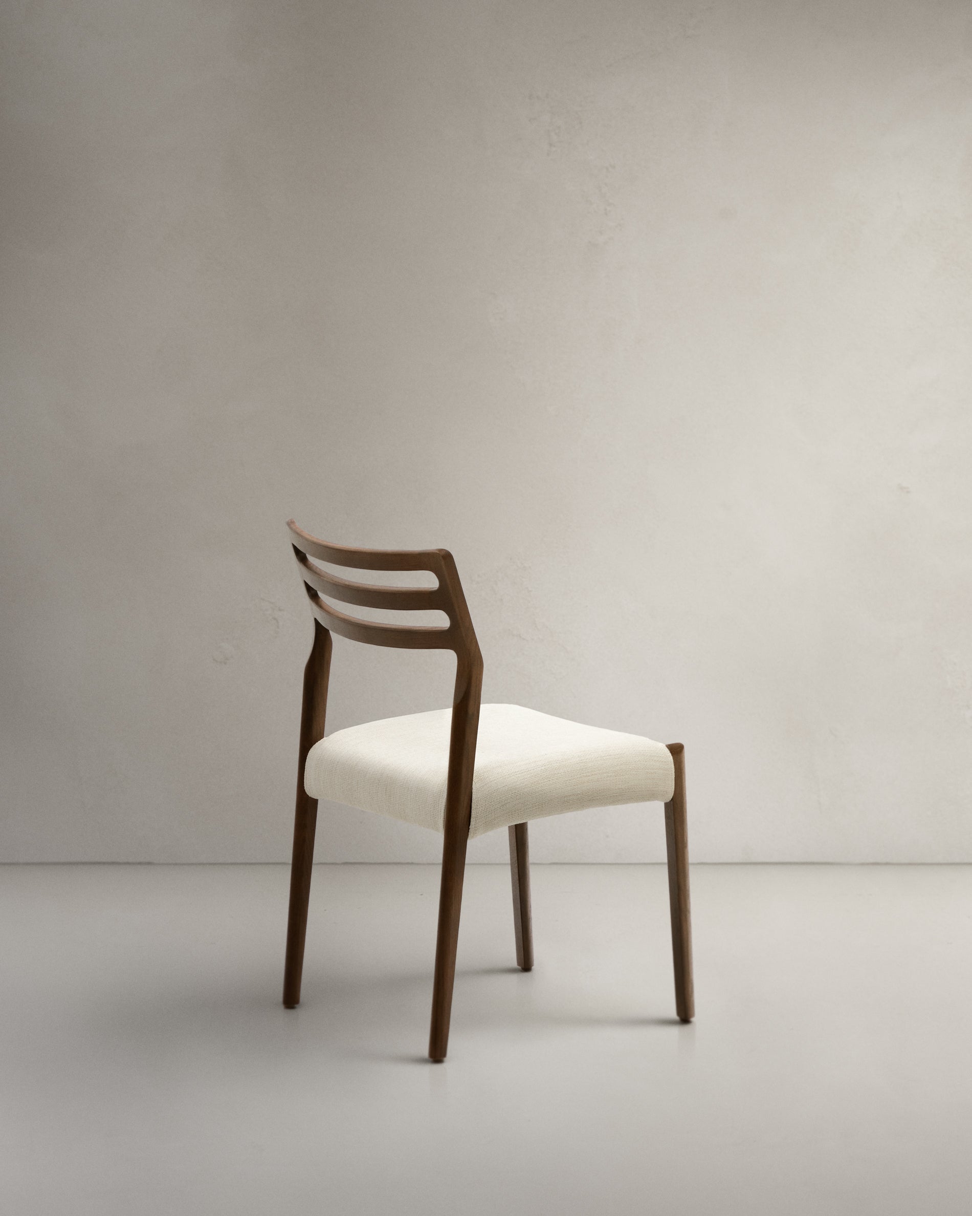 Cudia chair removable cover in beige chenille solid oak wood walnut finish FSC Mix Credit - Product View