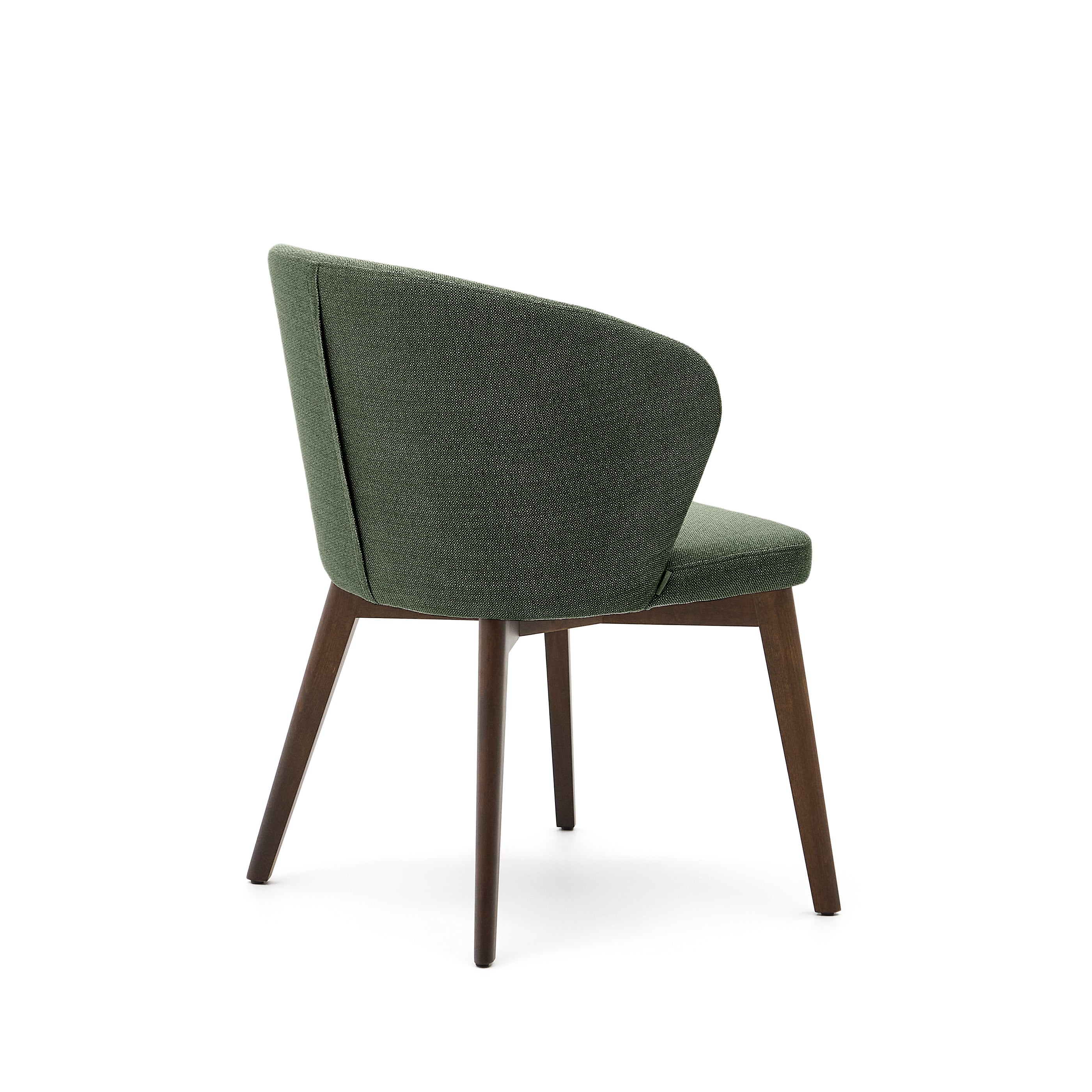 Darice chair with green upholstery and 100% FSC certified solid beech wood with a walnut finish