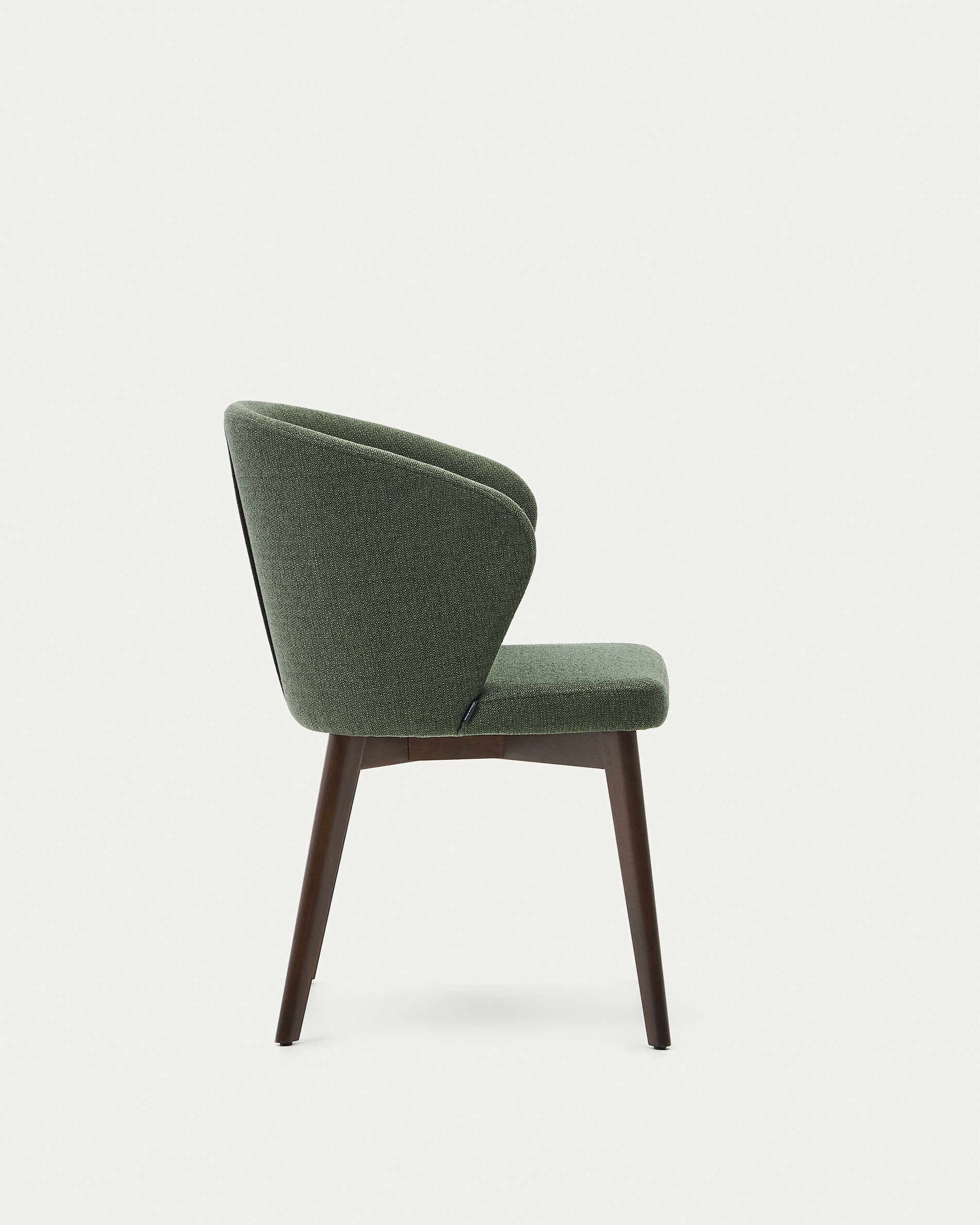 Darice chair with green upholstery and 100% FSC certified solid beech wood with a walnut finish