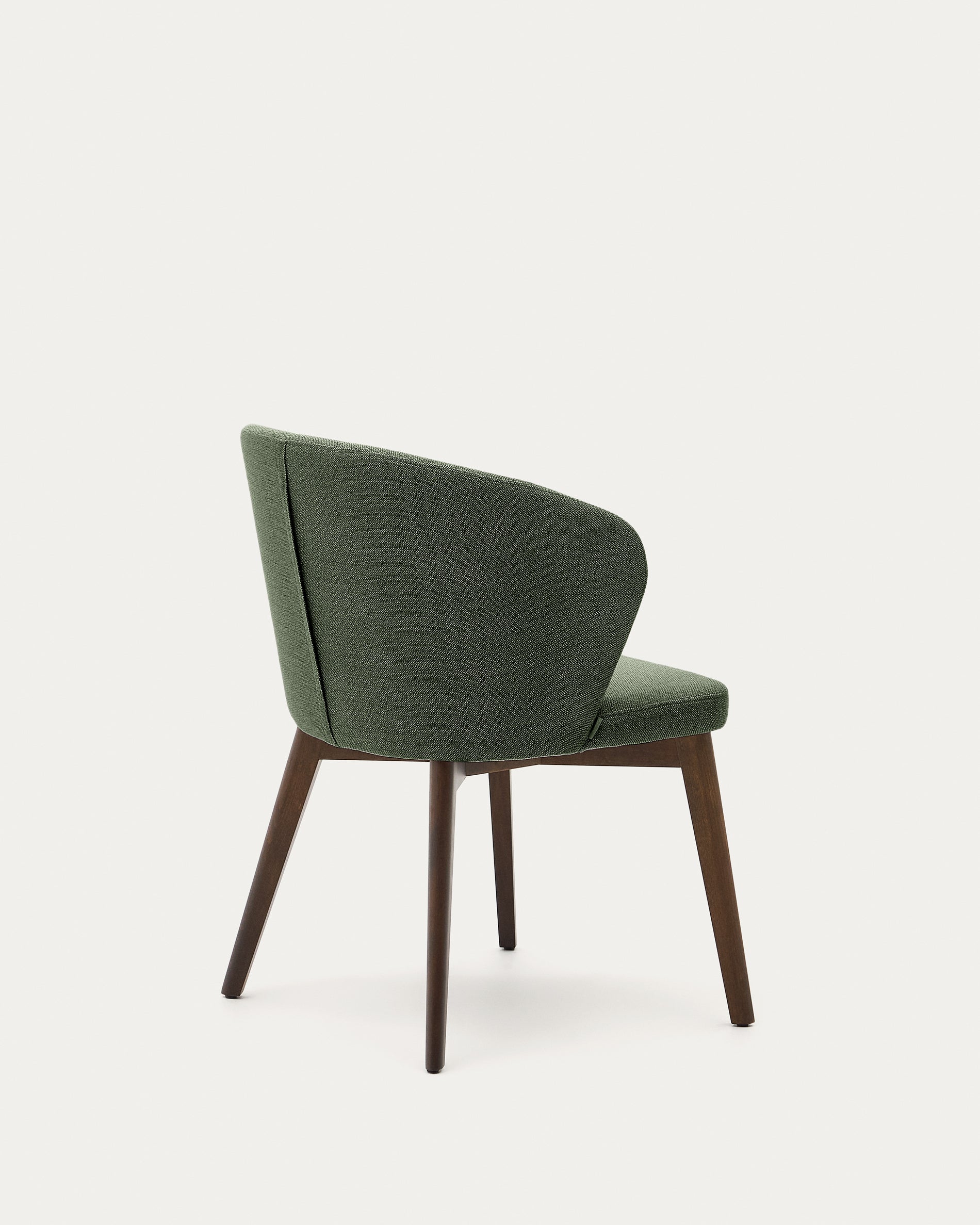 Darice chair with green upholstery and 100% FSC certified solid beech wood with a walnut finish