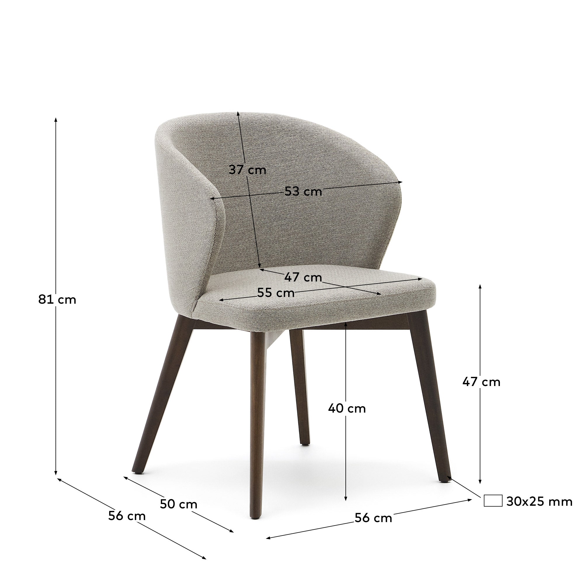 Darice chair in brown chenille and solid beech wood in a walnut finish FSC 100% - Measurements