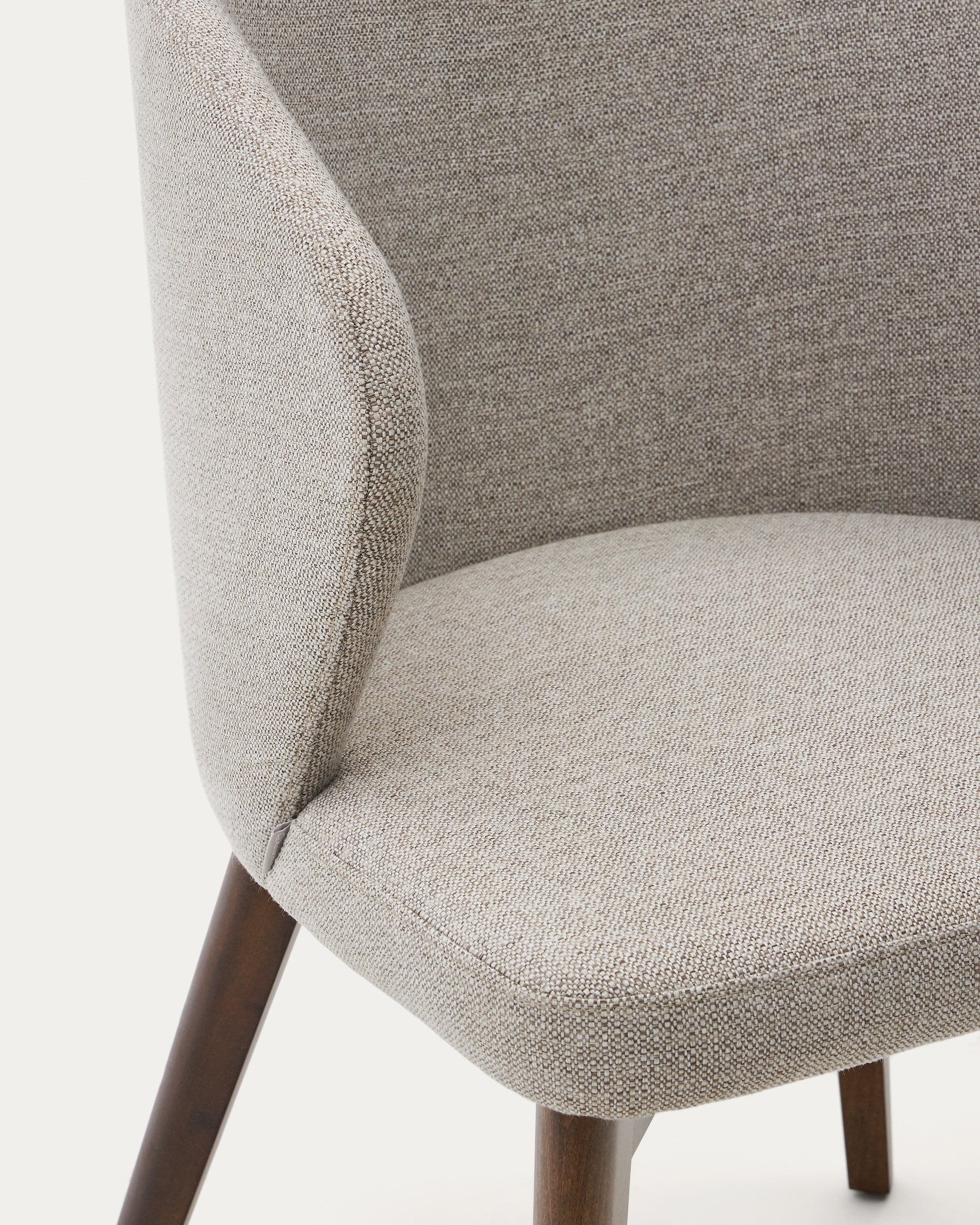 Darice chair in brown chenille and 100% FSC certified solid beech wood with a walnut finish