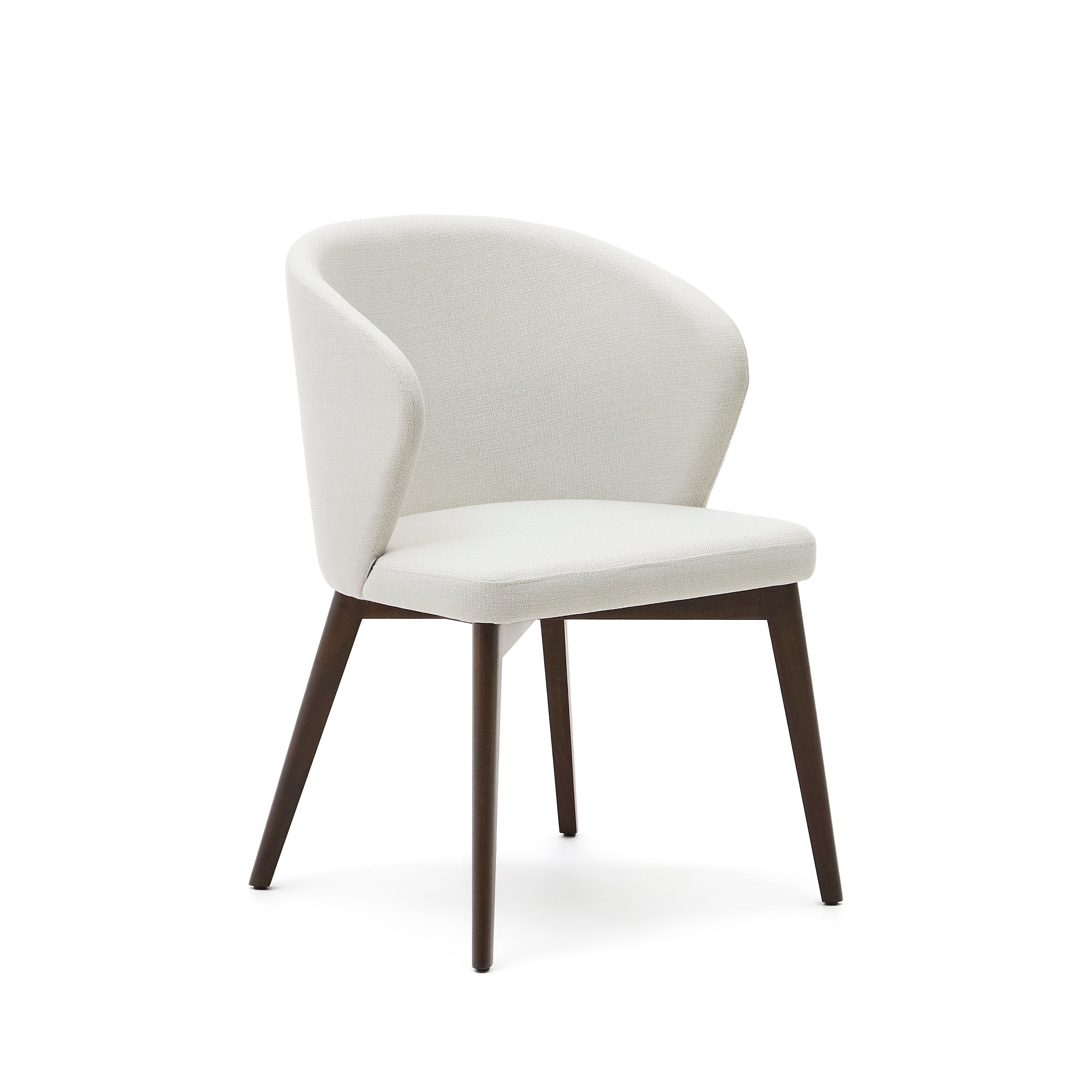 Darice chair in beige chenille and 100% FSC certified solid beech wood with walnut finish