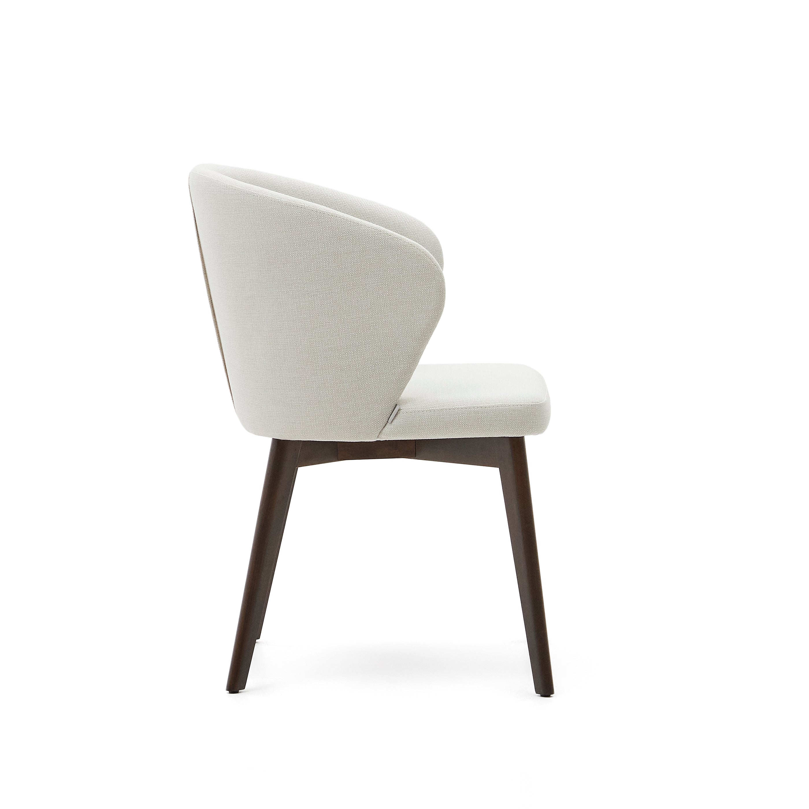 Darice chair in beige chenille and 100% FSC certified solid beech wood with walnut finish