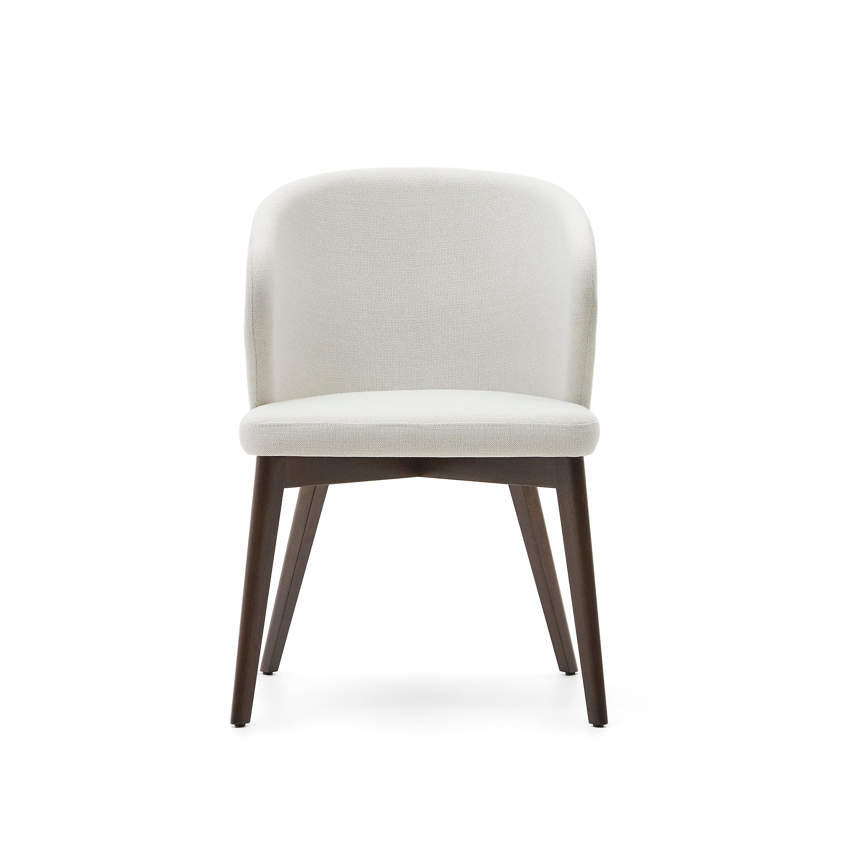 Darice chair in beige chenille and 100% FSC certified solid beech wood with walnut finish