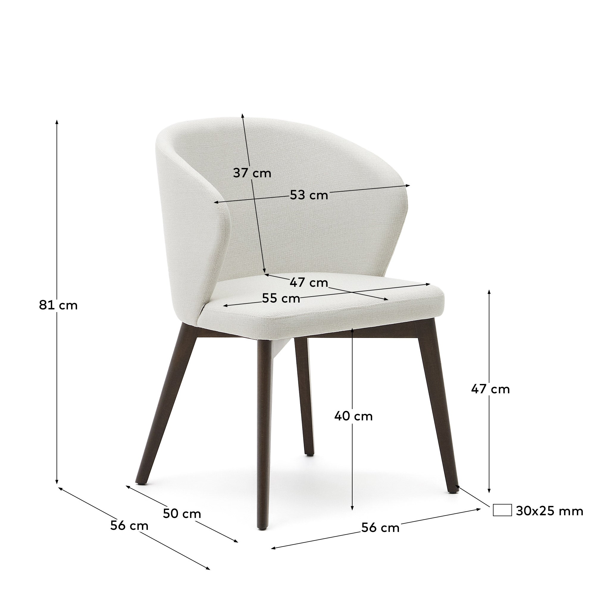 Darice chair in beige chenille and solid beech wood in a walnut finish FSC 100% - Measurements