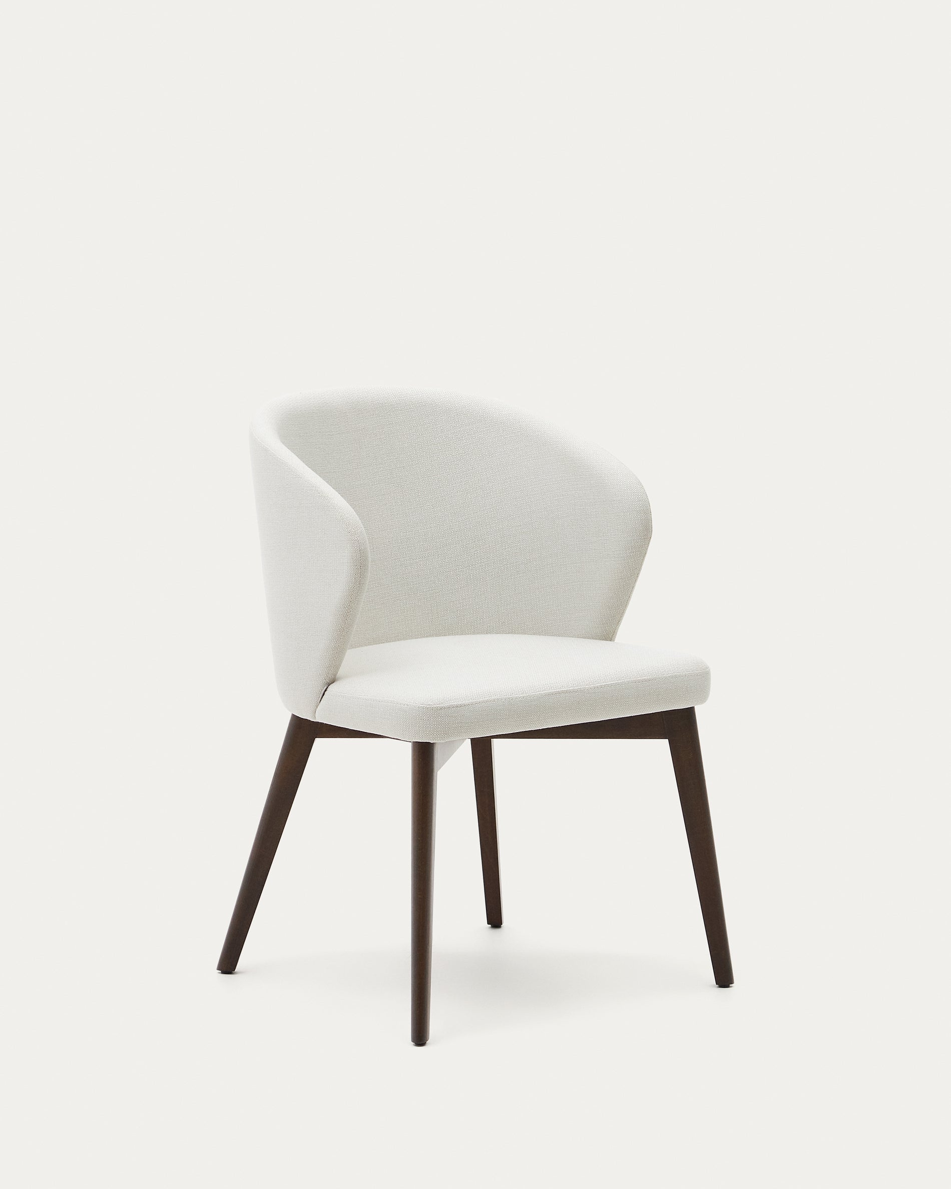 Darice chair in beige chenille and 100% FSC certified solid beech wood with walnut finish