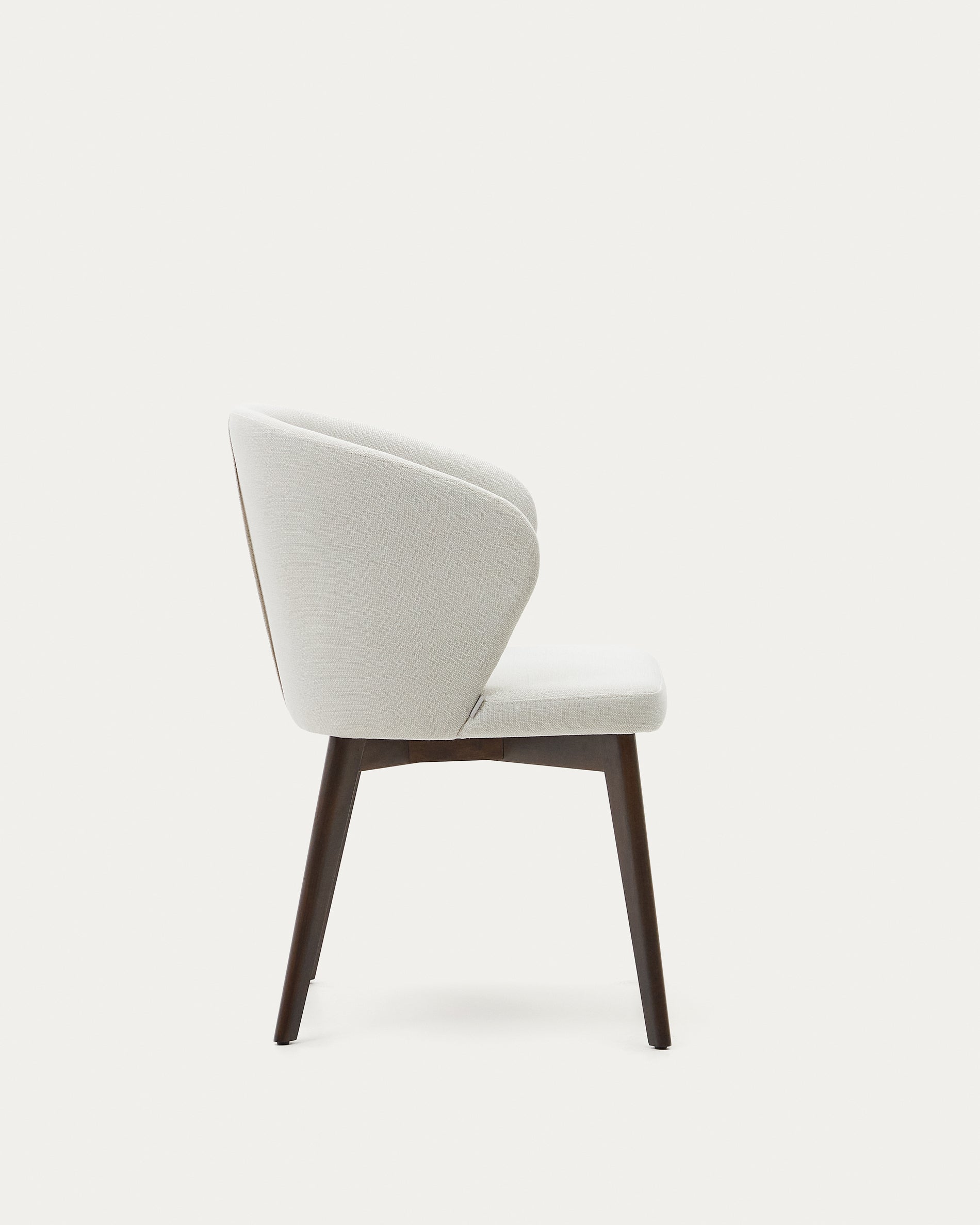 Darice chair in beige chenille and 100% FSC certified solid beech wood with walnut finish