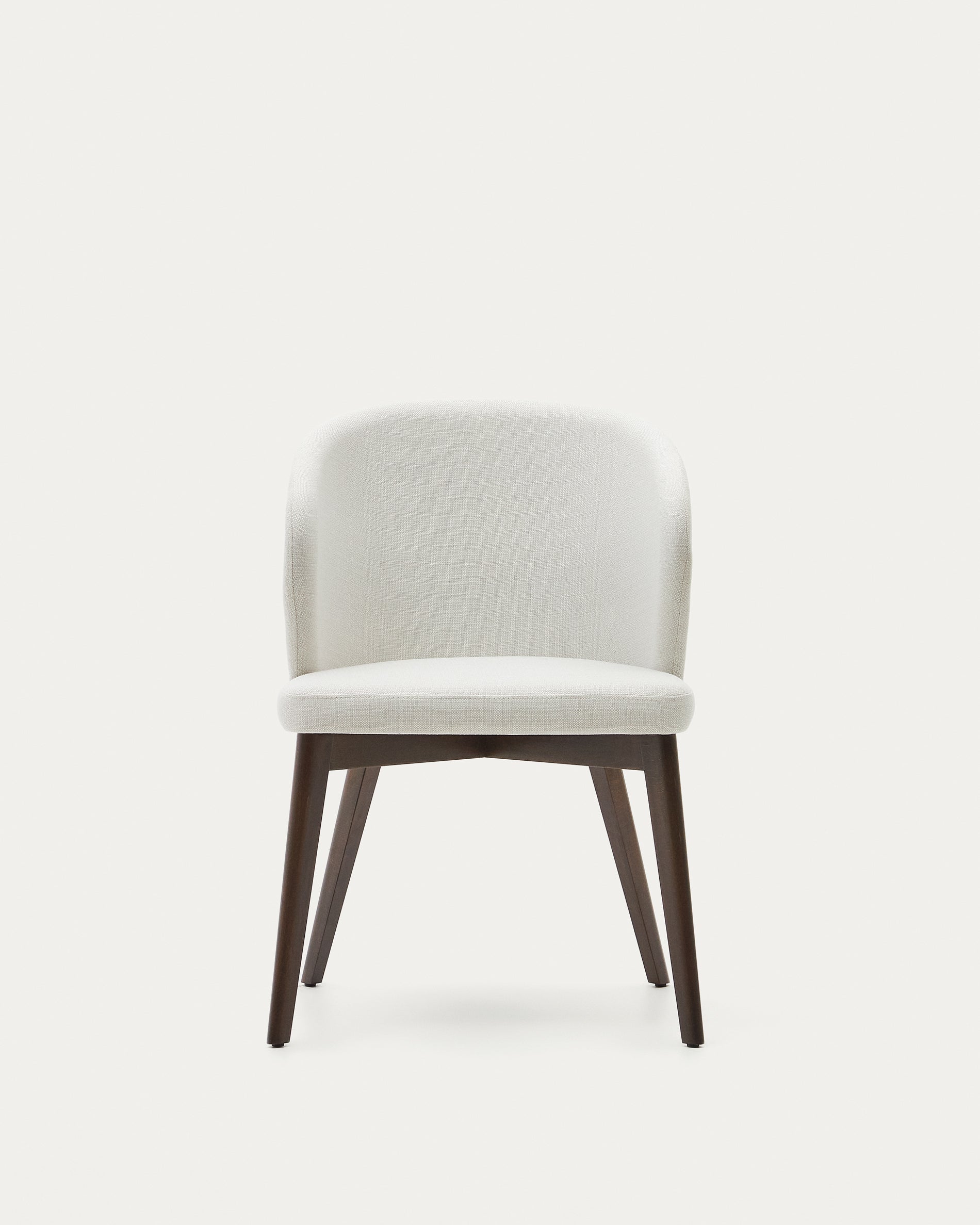 Darice chair in beige chenille and 100% FSC certified solid beech wood with walnut finish