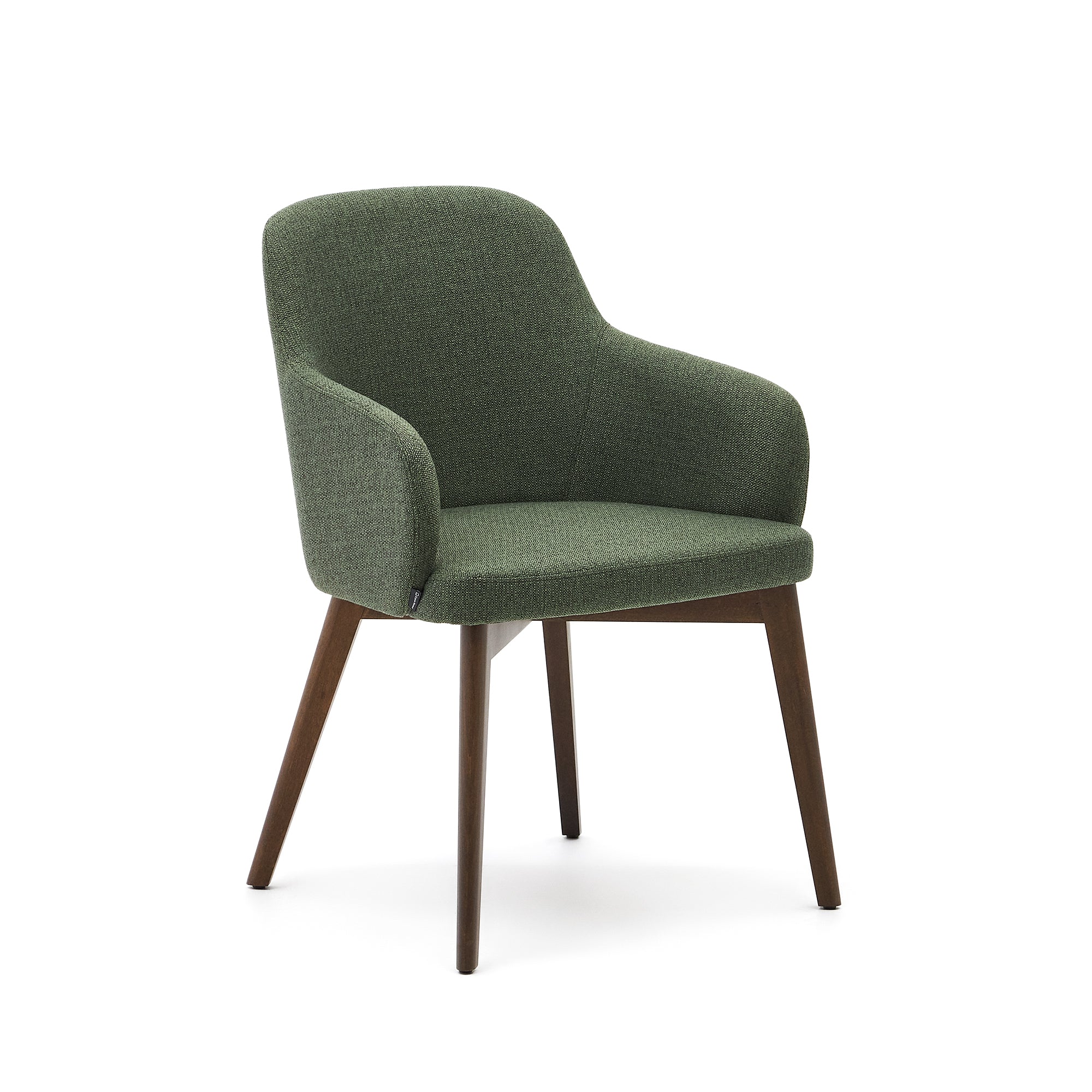 Nelida chair in green chenille and solid beech wood in a walnut finish FSC 100% - Product Image
