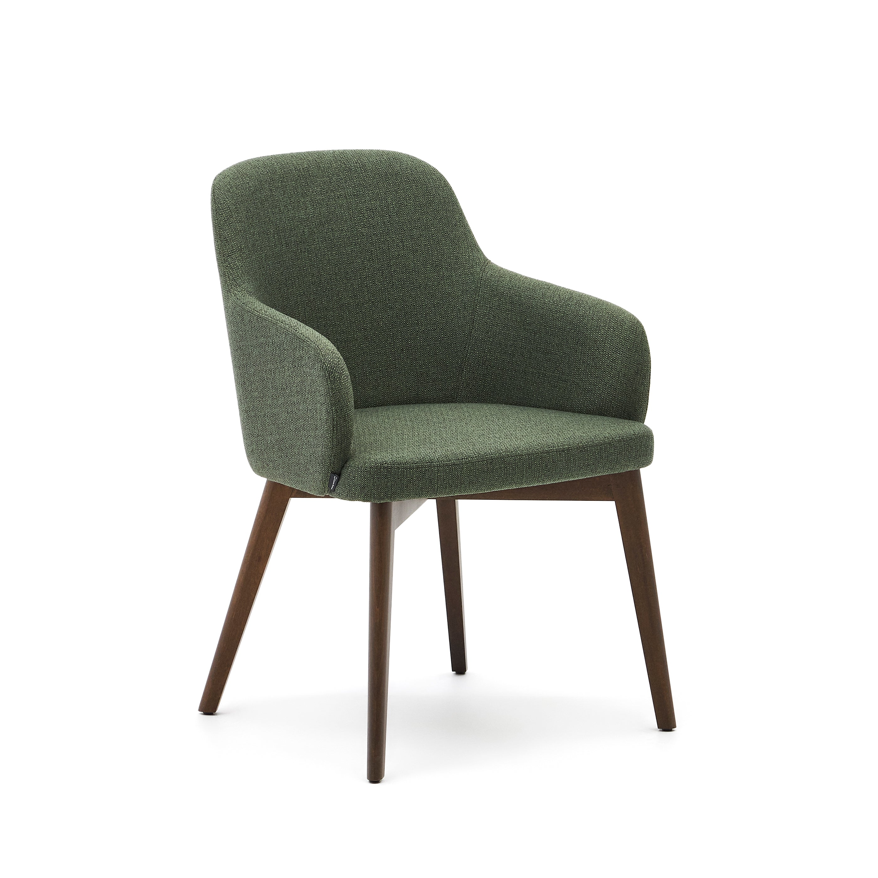 Nelida chair in green chenille and solid beech wood in a walnut finish FSC 100% - Product Image