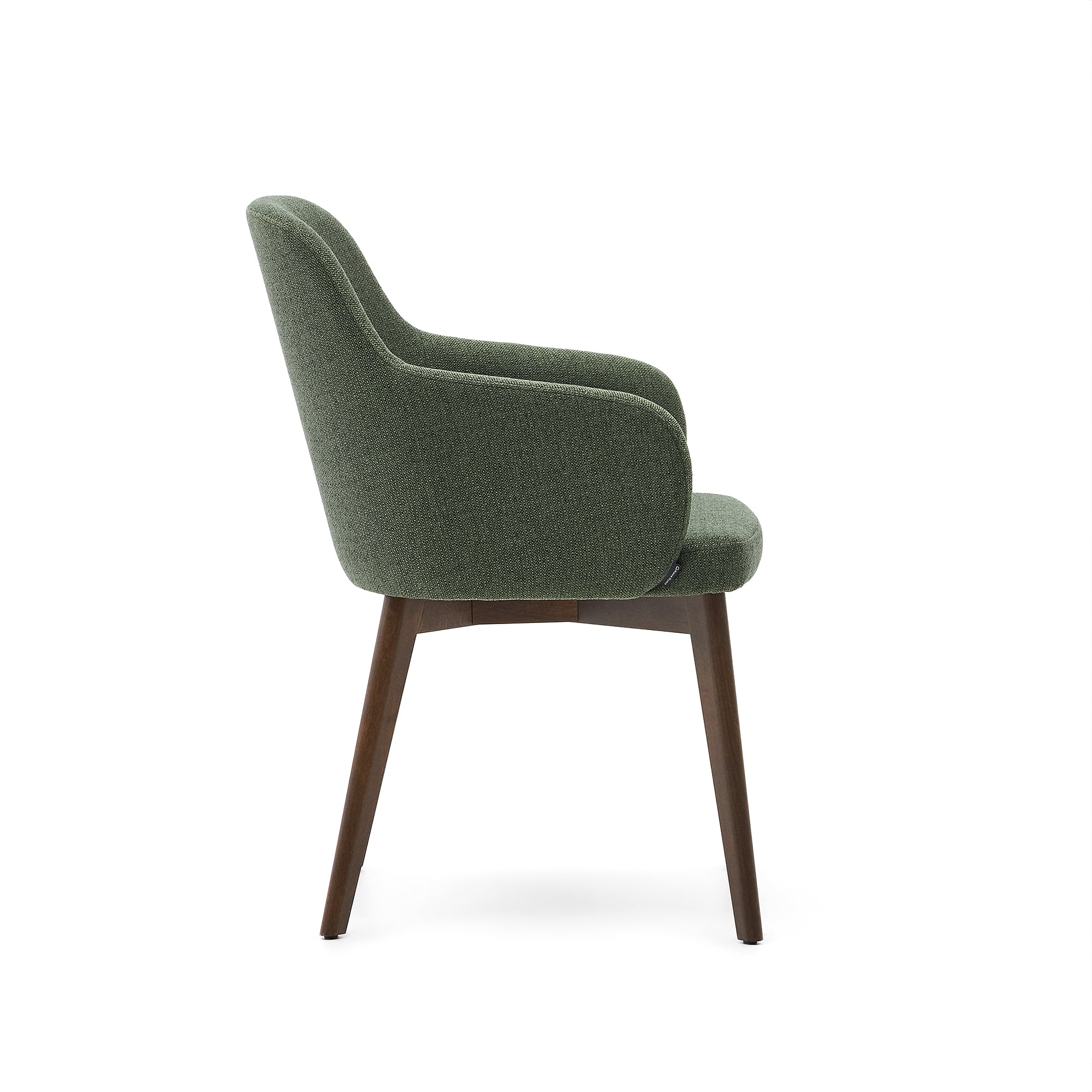 Nelida chair in green chenille and 100% FSC certified solid beech wood with walnut finish