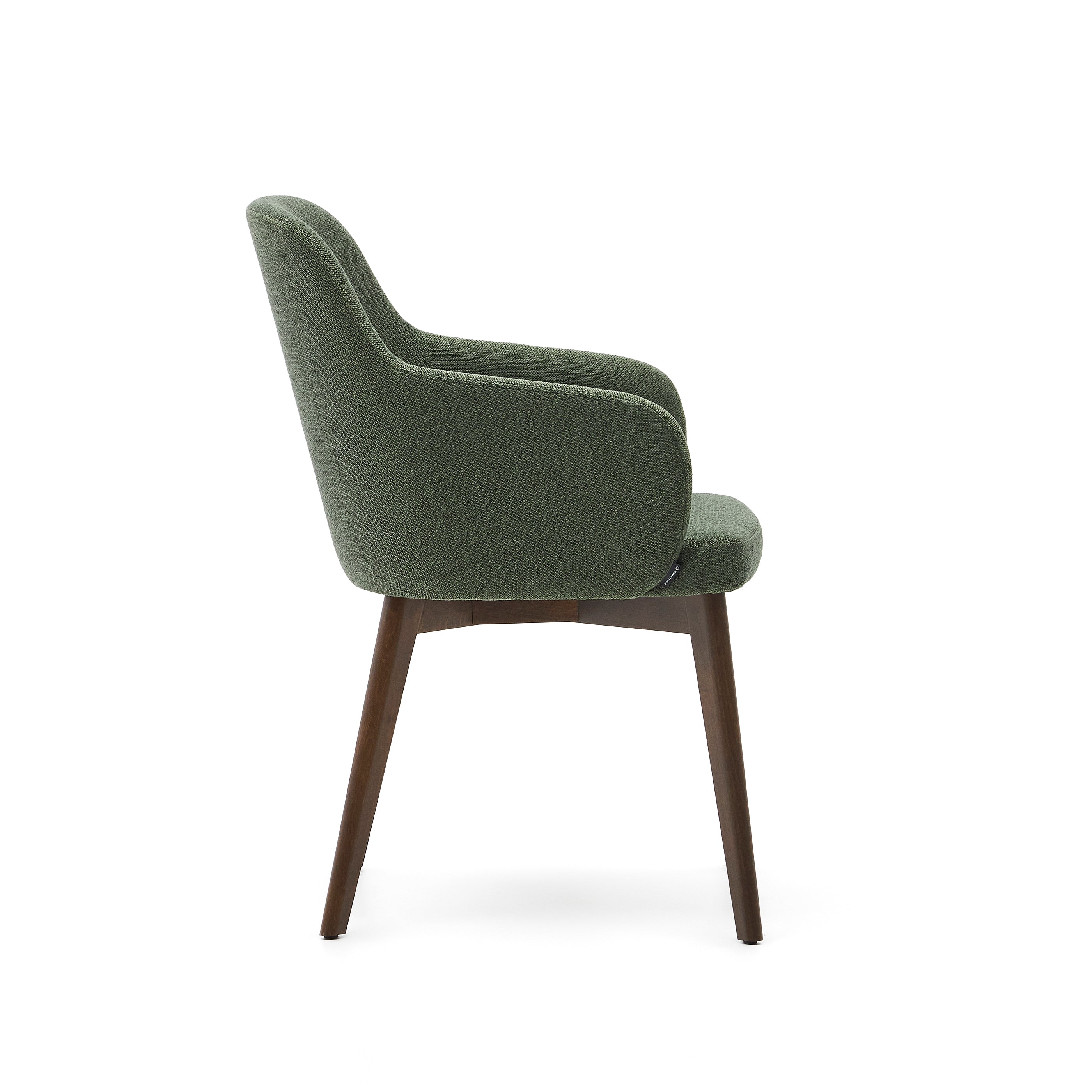 Nelida chair in green chenille and solid beech wood in a walnut finish FSC 100% - Product Image