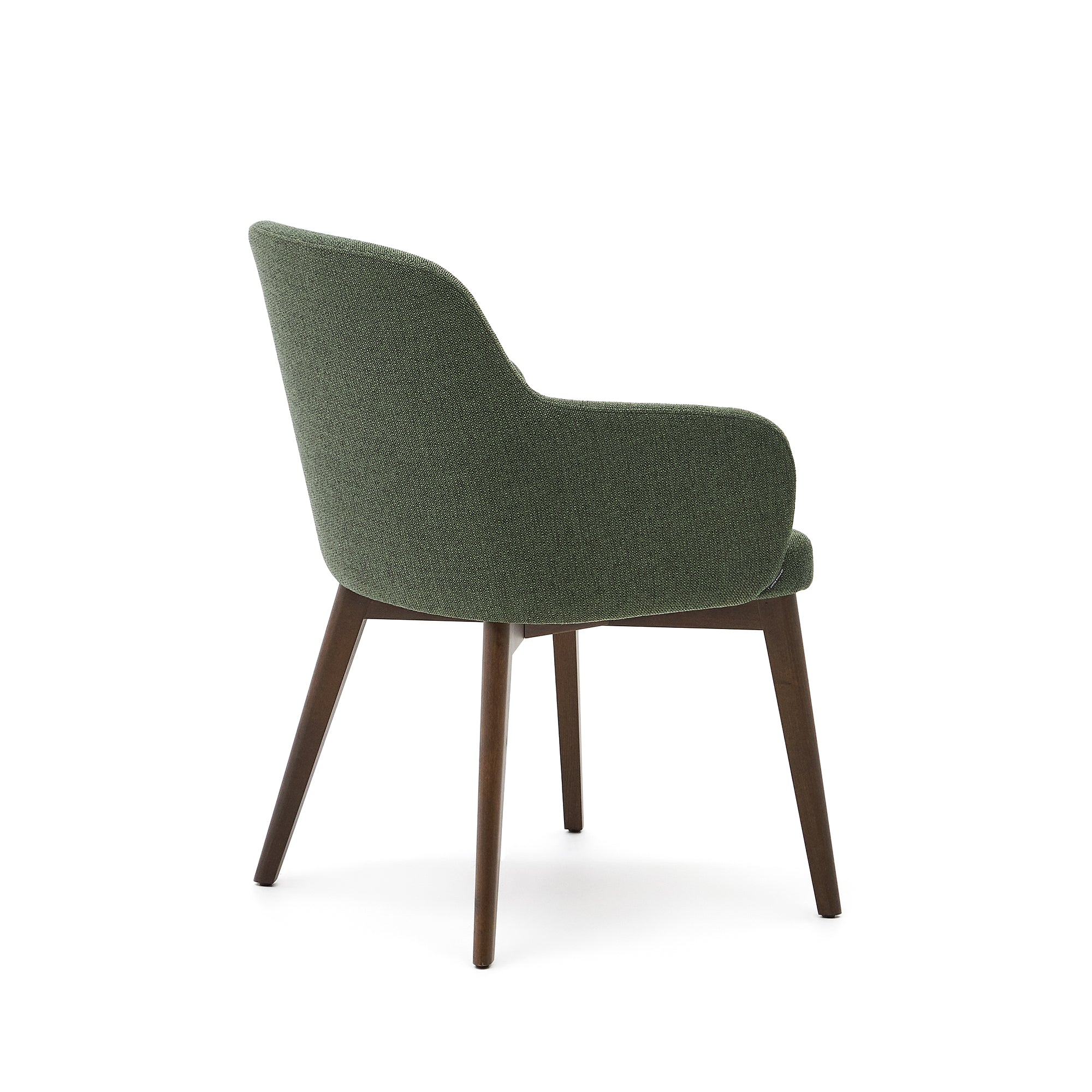 Nelida chair in green chenille and solid beech wood in a walnut finish FSC 100% - Product Image
