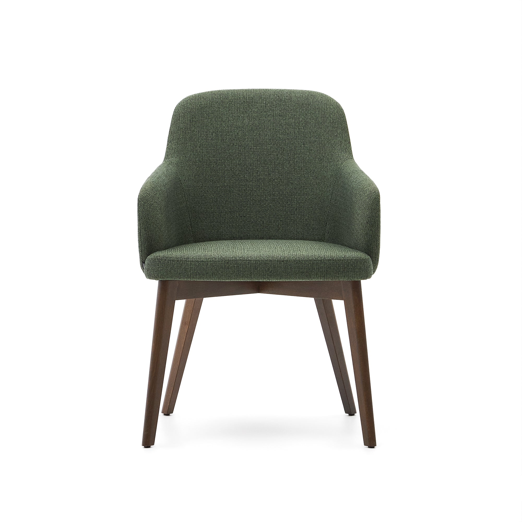 Nelida chair in green chenille and solid beech wood in a walnut finish FSC 100% - Product Image