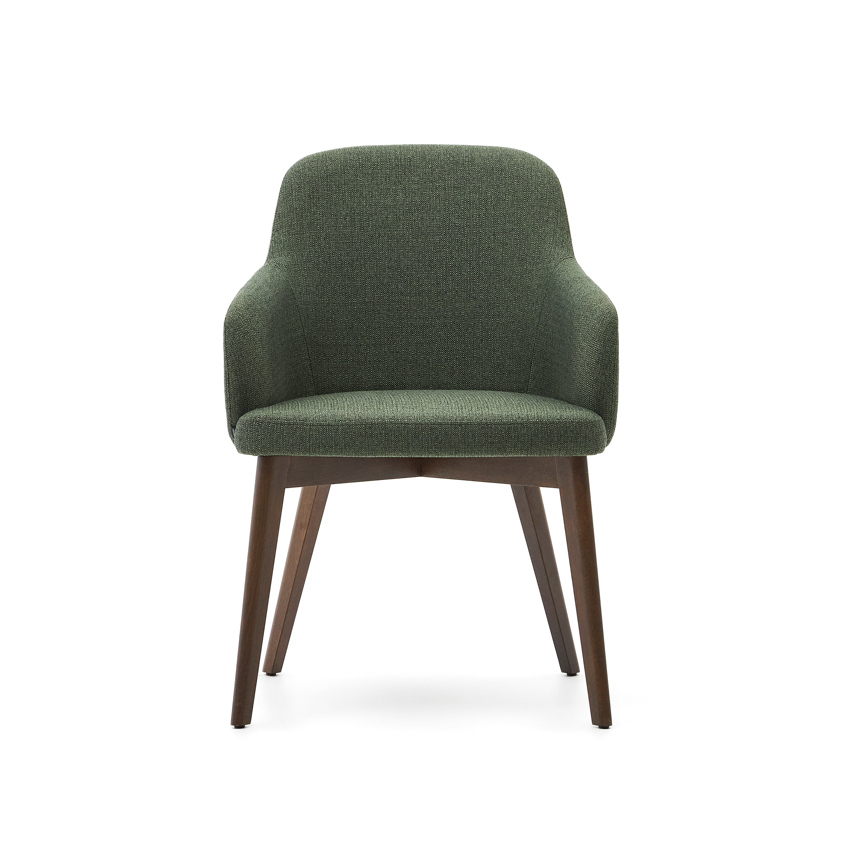 Nelida chair in green chenille and 100% FSC certified solid beech wood with walnut finish