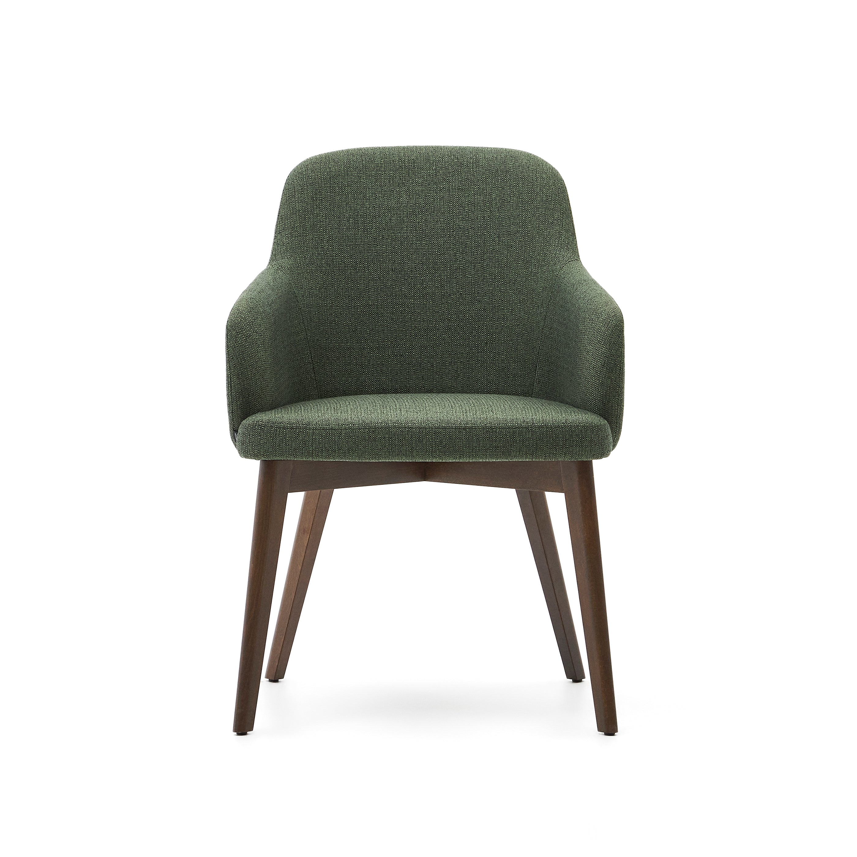Nelida chair in green chenille and solid beech wood in a walnut finish FSC 100% - Product Image