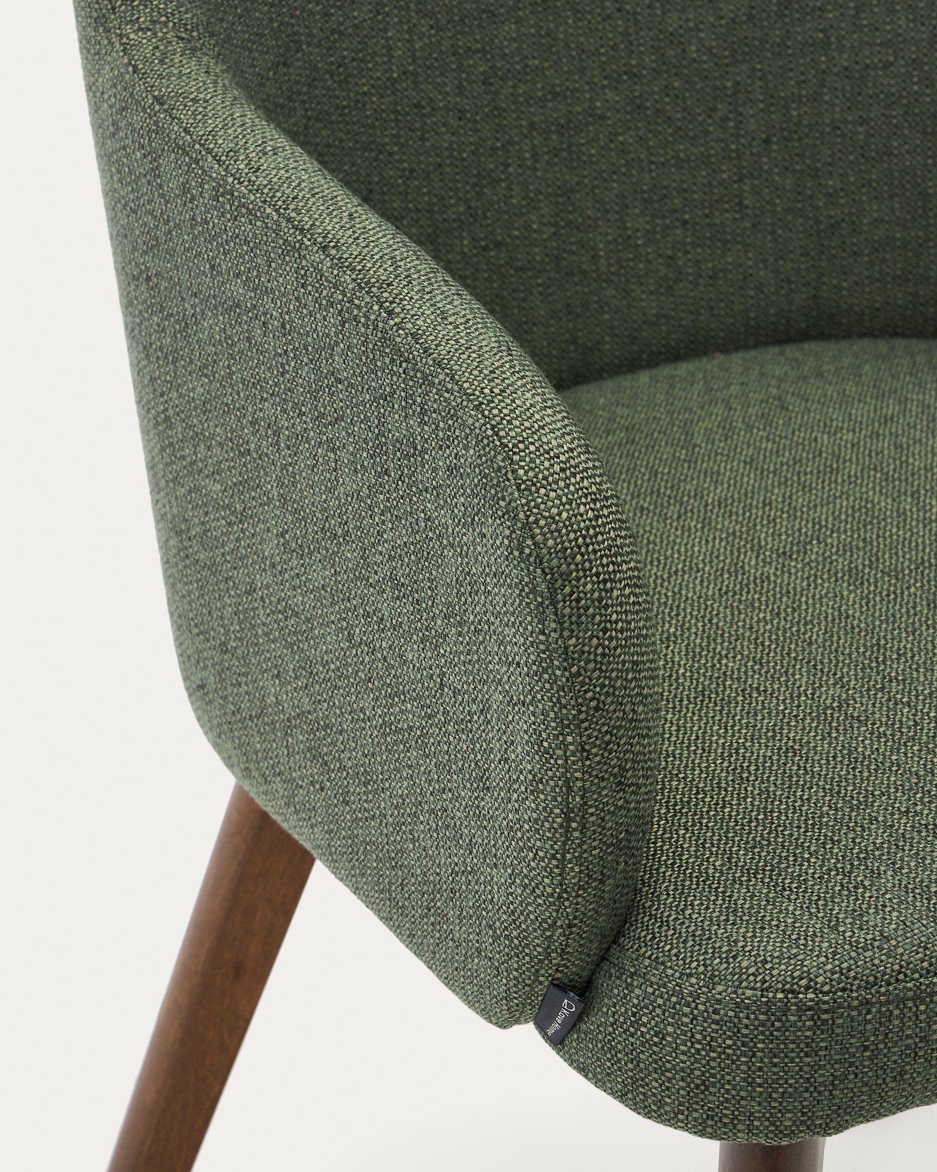 Nelida chair in green chenille and 100% FSC certified solid beech wood with walnut finish