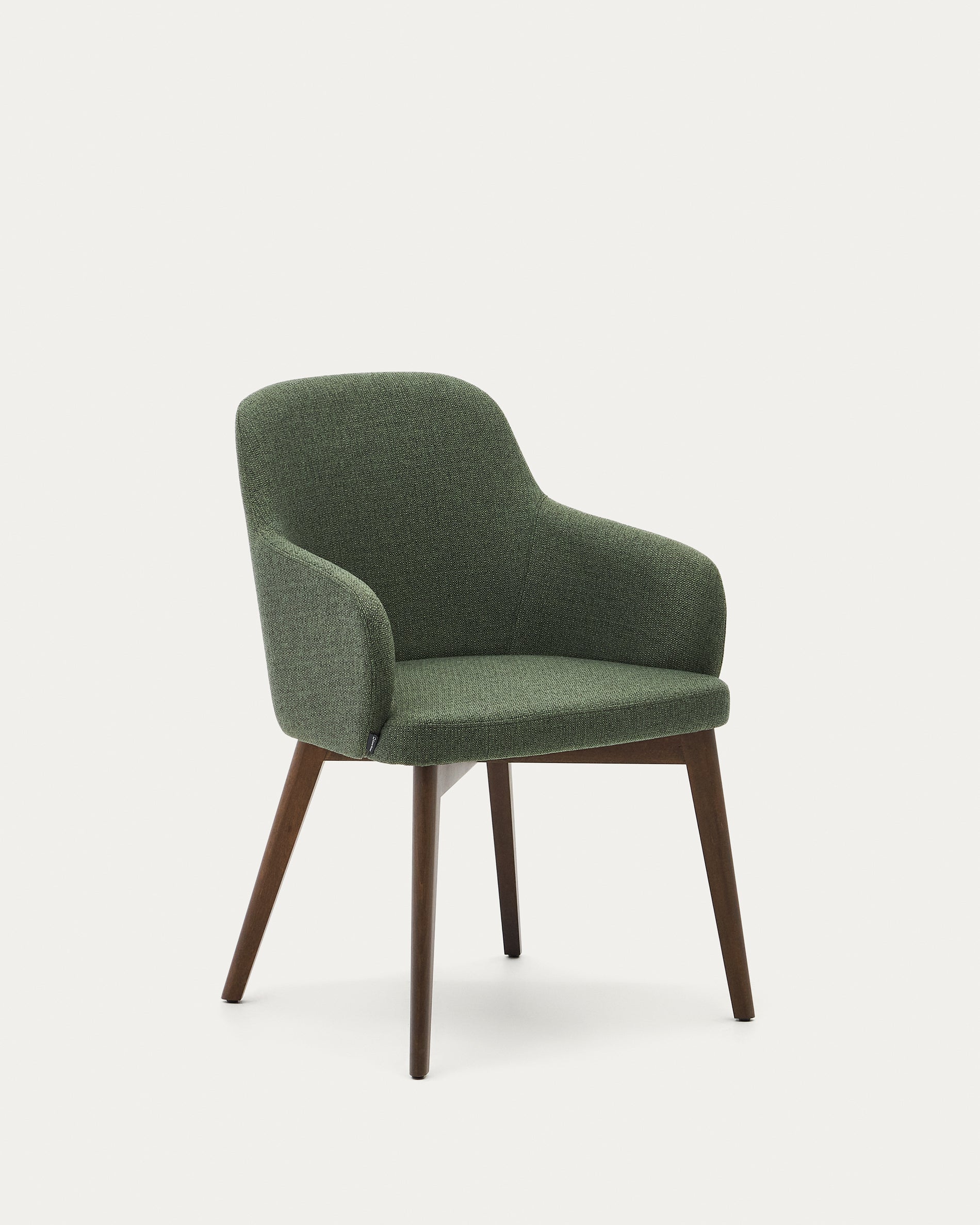 Nelida chair in green chenille and solid beech wood in a walnut finish FSC 100% - Product View