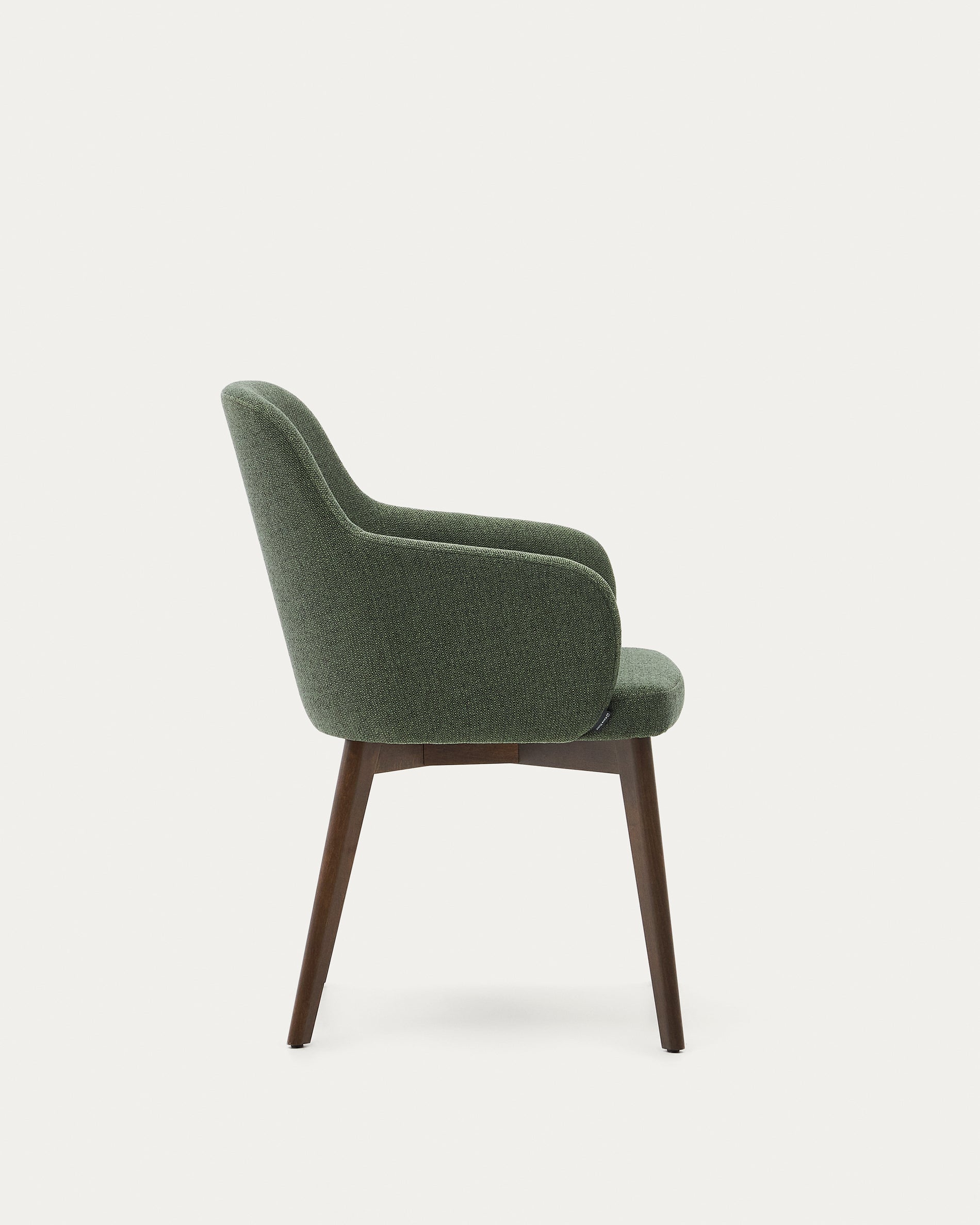 Nelida chair in green chenille and solid beech wood in a walnut finish FSC 100% - Product View