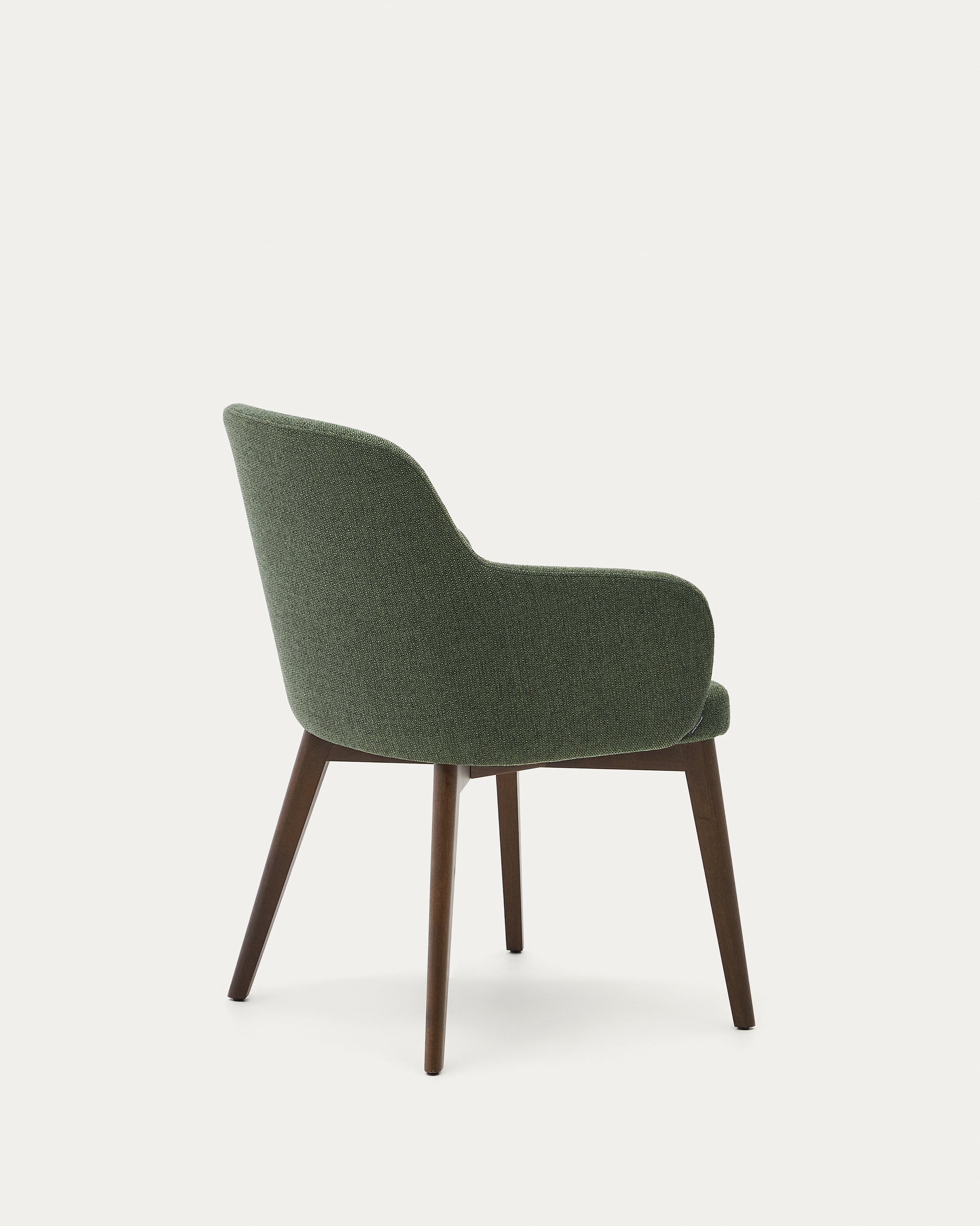 Nelida chair in green chenille and solid beech wood in a walnut finish FSC 100% - Product View