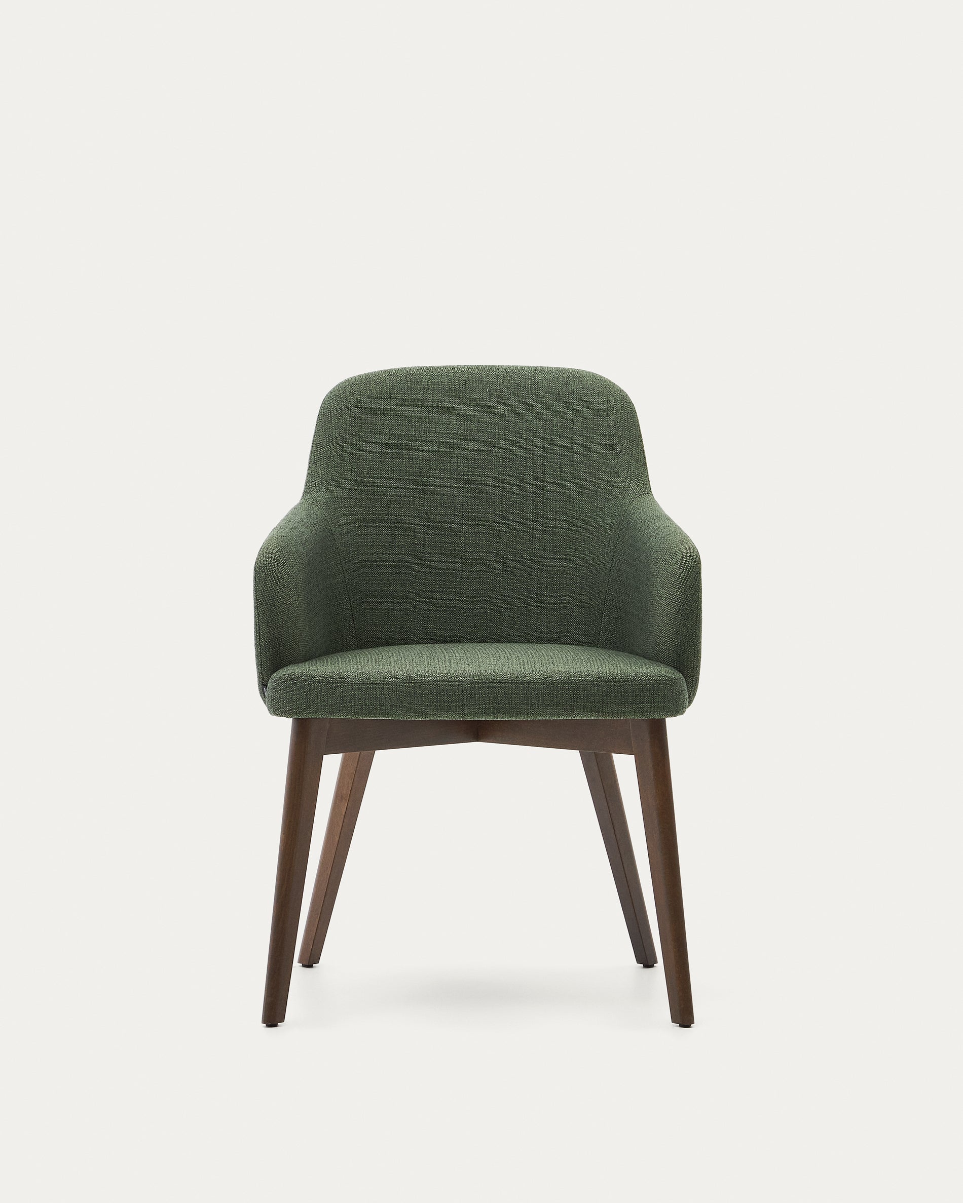 Nelida chair in green chenille and solid beech wood in a walnut finish FSC 100% - Product View