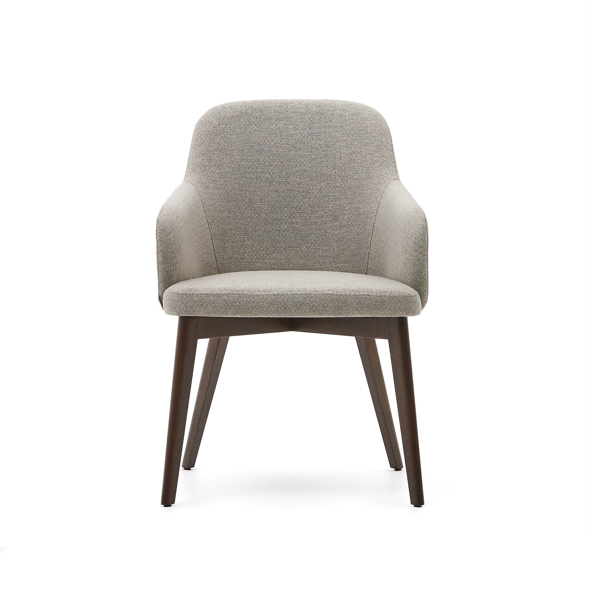 Nelida chair in brown chenille and solid beech wood in a walnut finish FSC 100% - Product Image