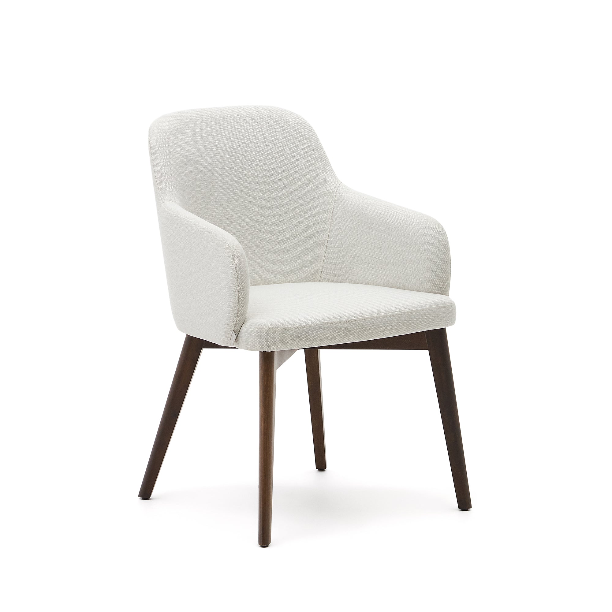 Nelida chair in beige chenille and 100% FSC certified solid beech wood with walnut finish