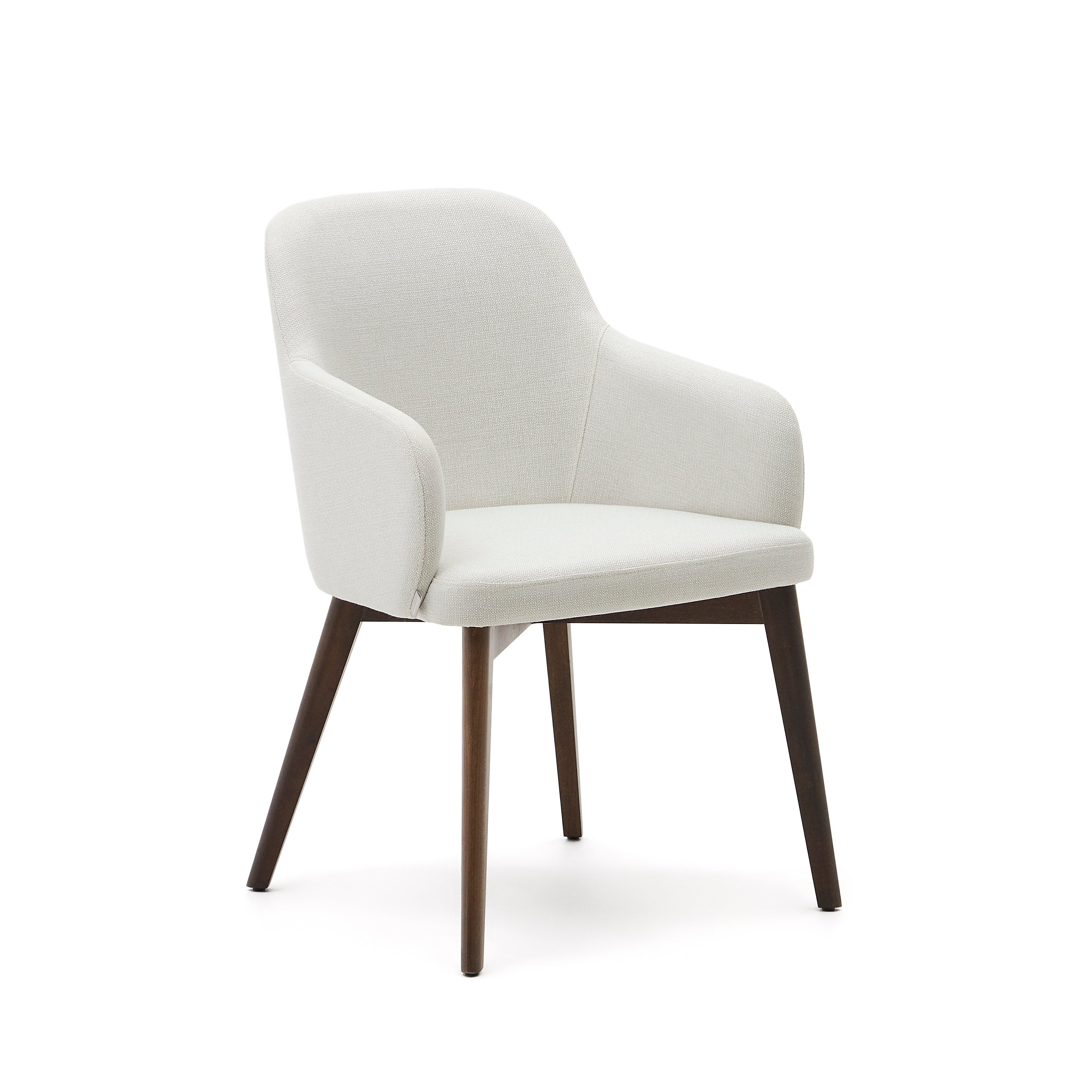 Nelida chair in beige chenille and solid beech wood in a walnut finish FSC 100% - Product Image