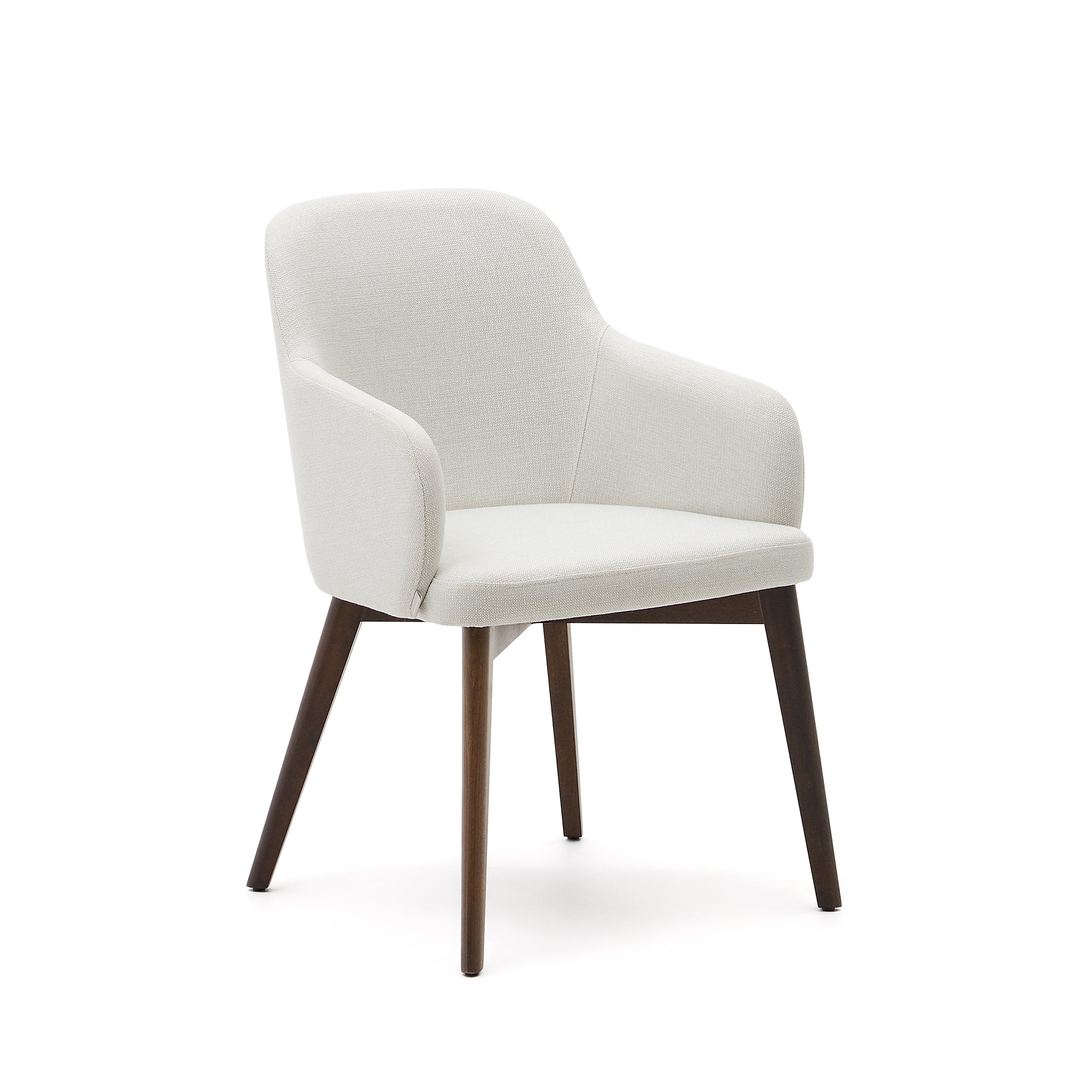 Nelida chair in beige chenille and solid beech wood in a walnut finish FSC 100% - Product Image