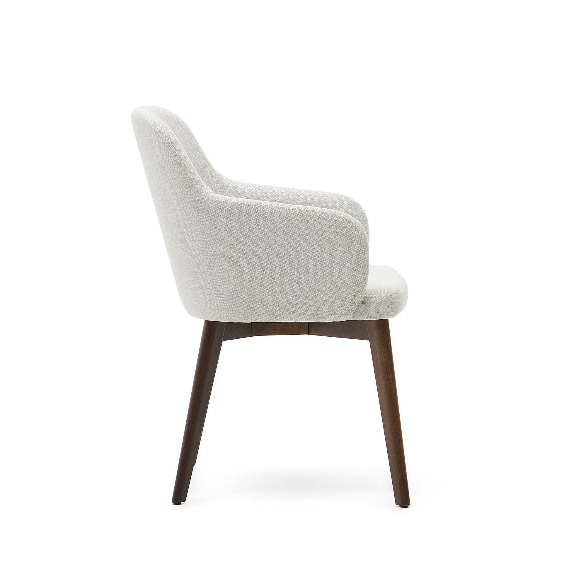 Nelida chair in beige chenille and 100% FSC certified solid beech wood with walnut finish