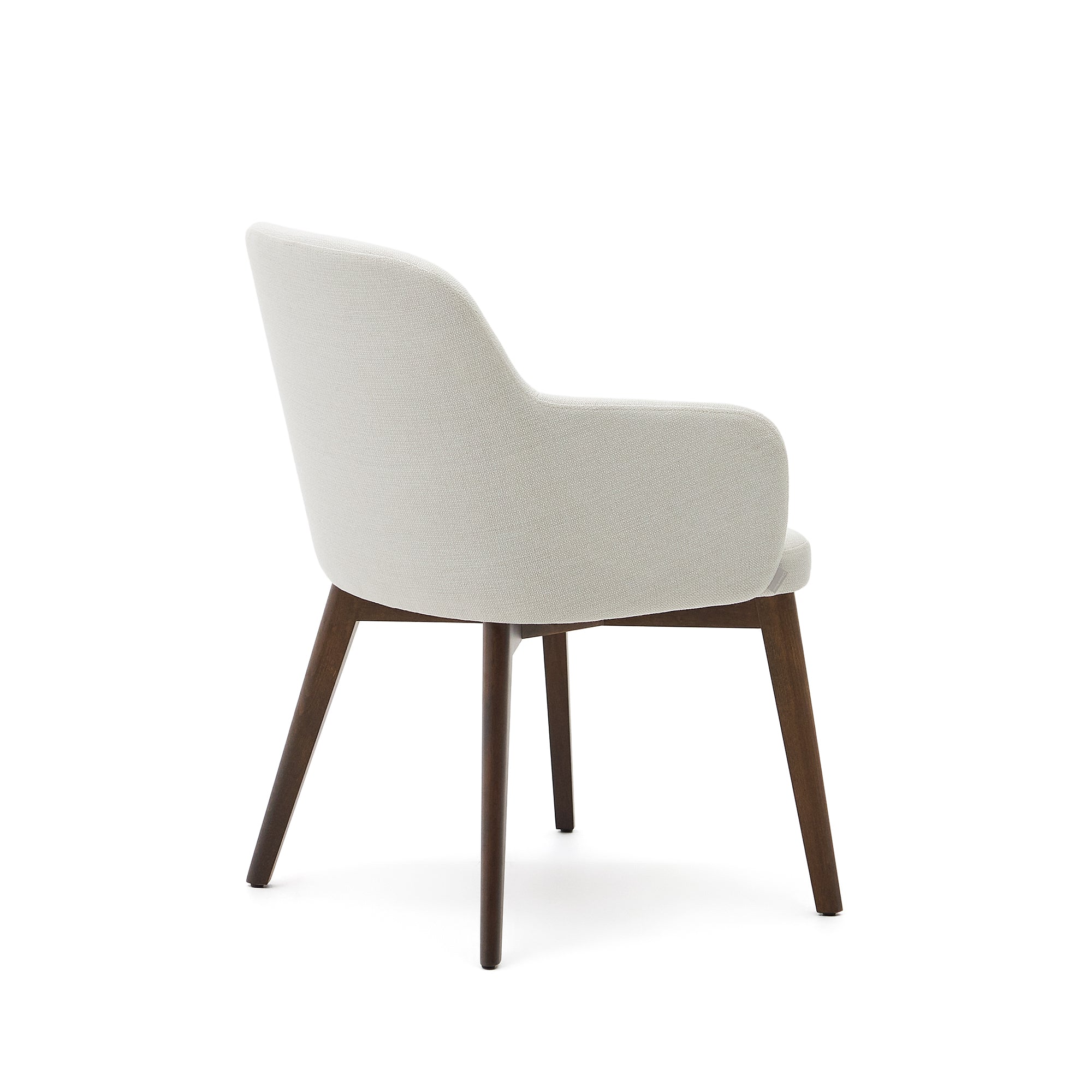 Nelida chair in beige chenille and 100% FSC certified solid beech wood with walnut finish