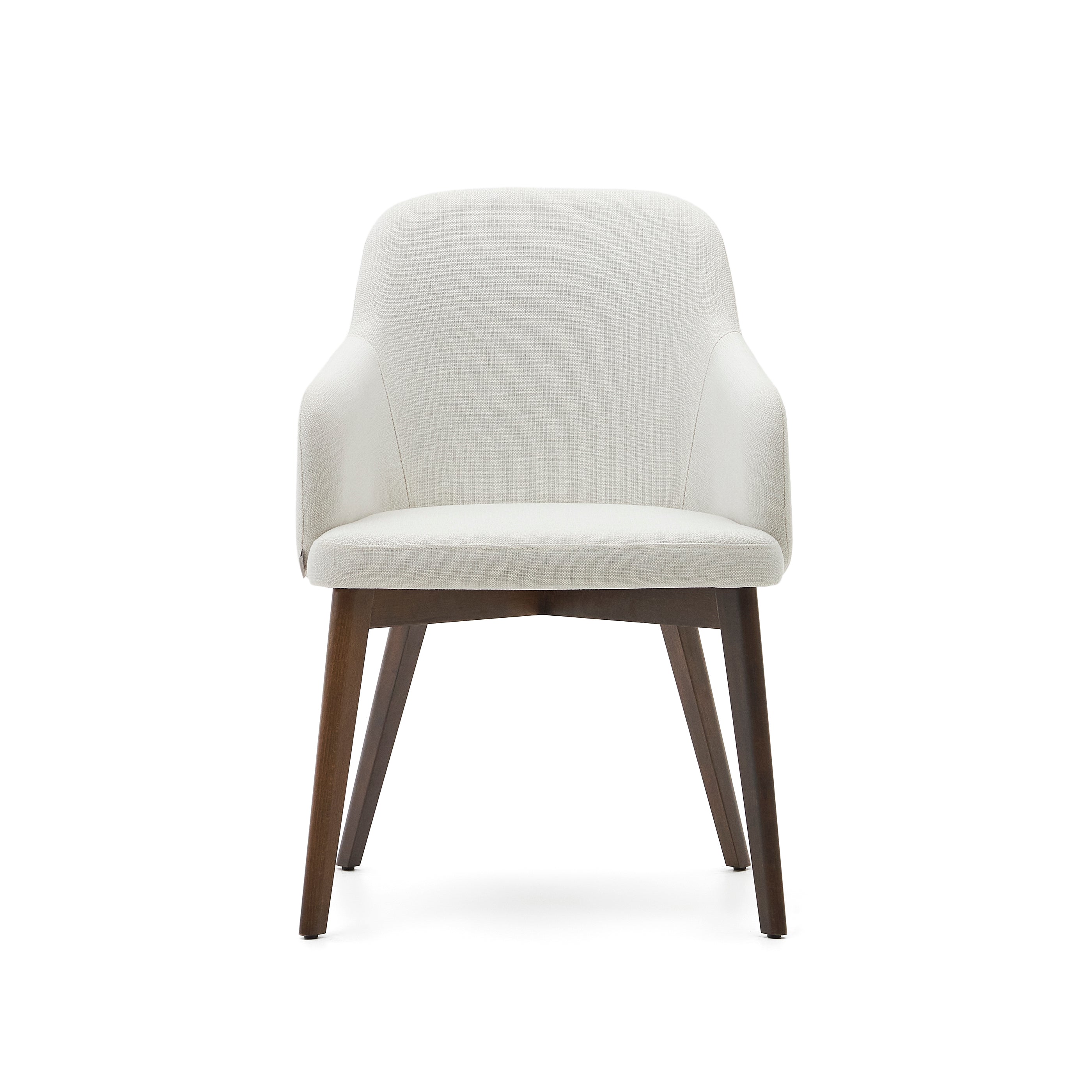 Nelida chair in beige chenille and 100% FSC certified solid beech wood with walnut finish