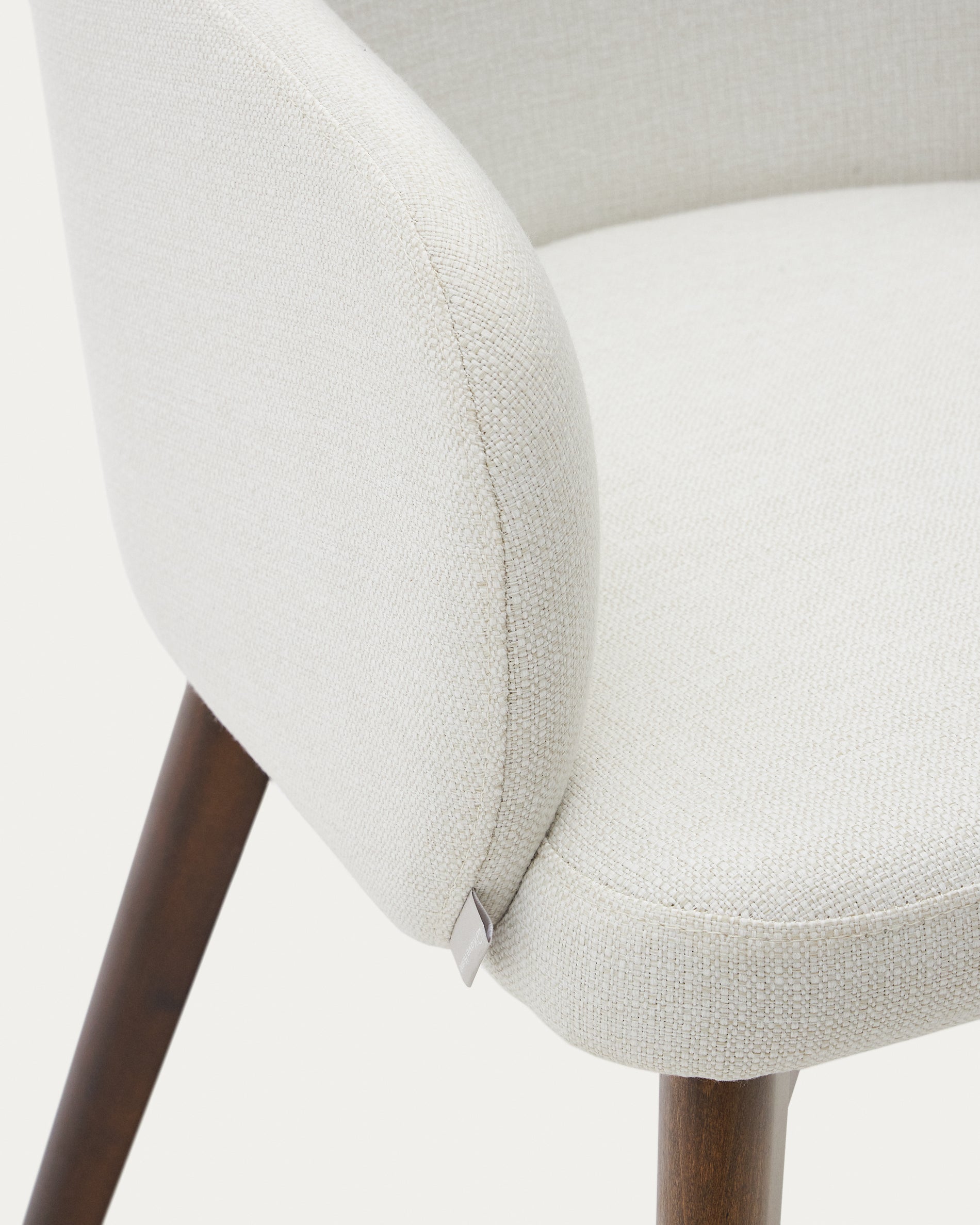 Nelida chair in beige chenille and 100% FSC certified solid beech wood with walnut finish