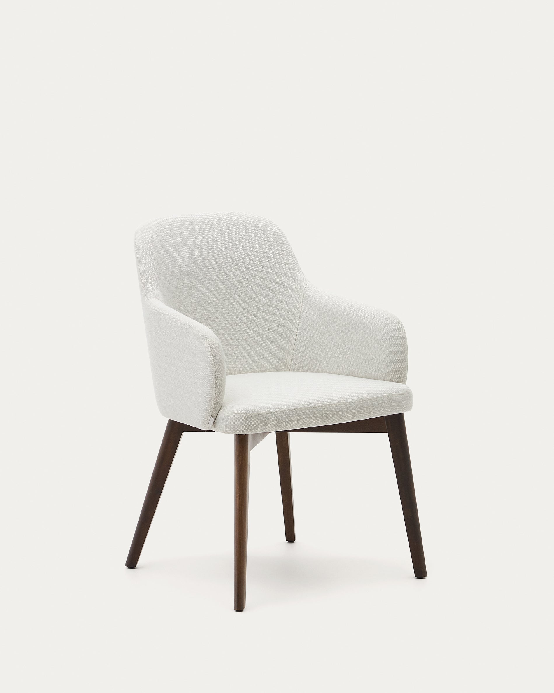 Nelida chair in beige chenille and 100% FSC certified solid beech wood with walnut finish