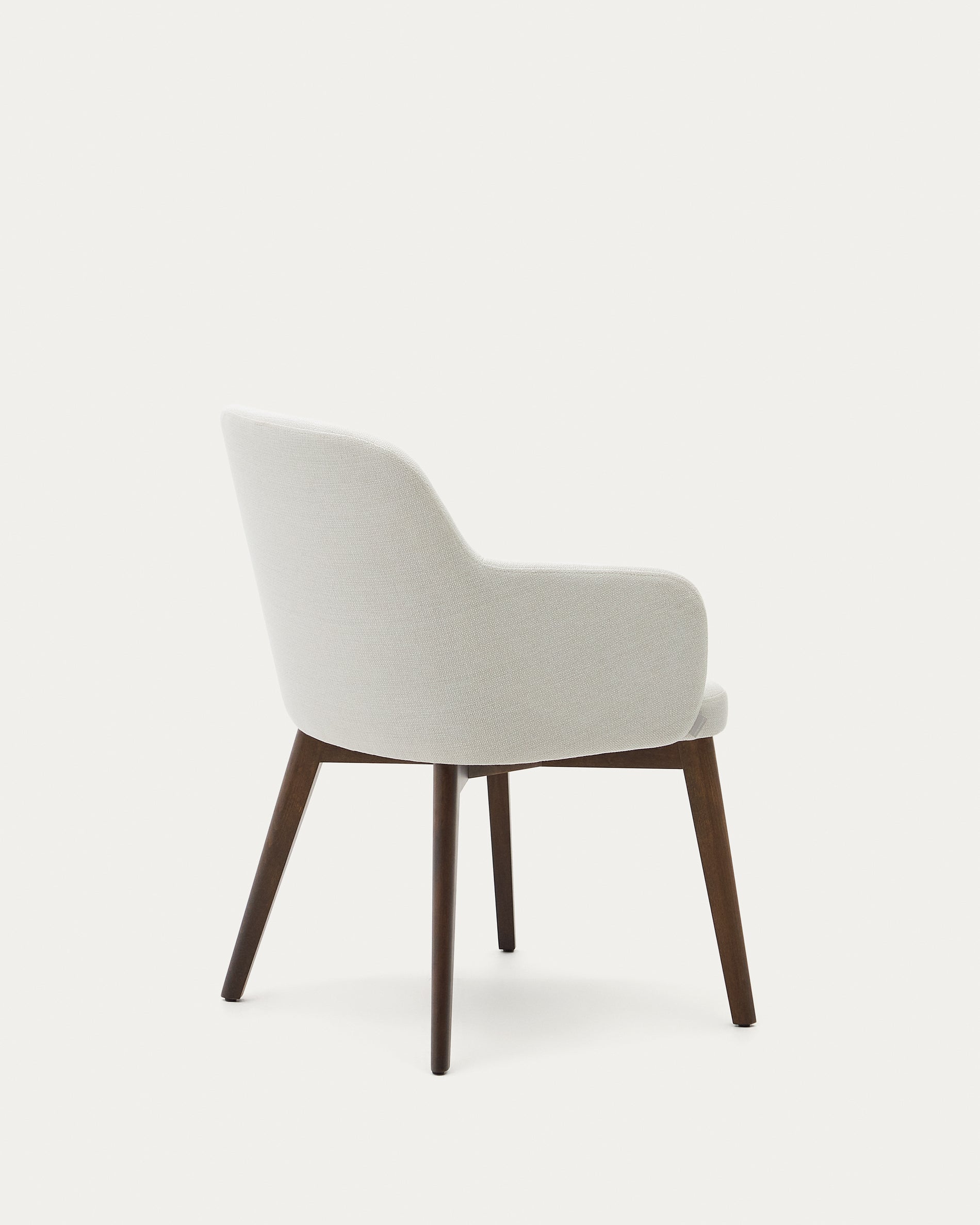 Nelida chair in beige chenille and 100% FSC certified solid beech wood with walnut finish