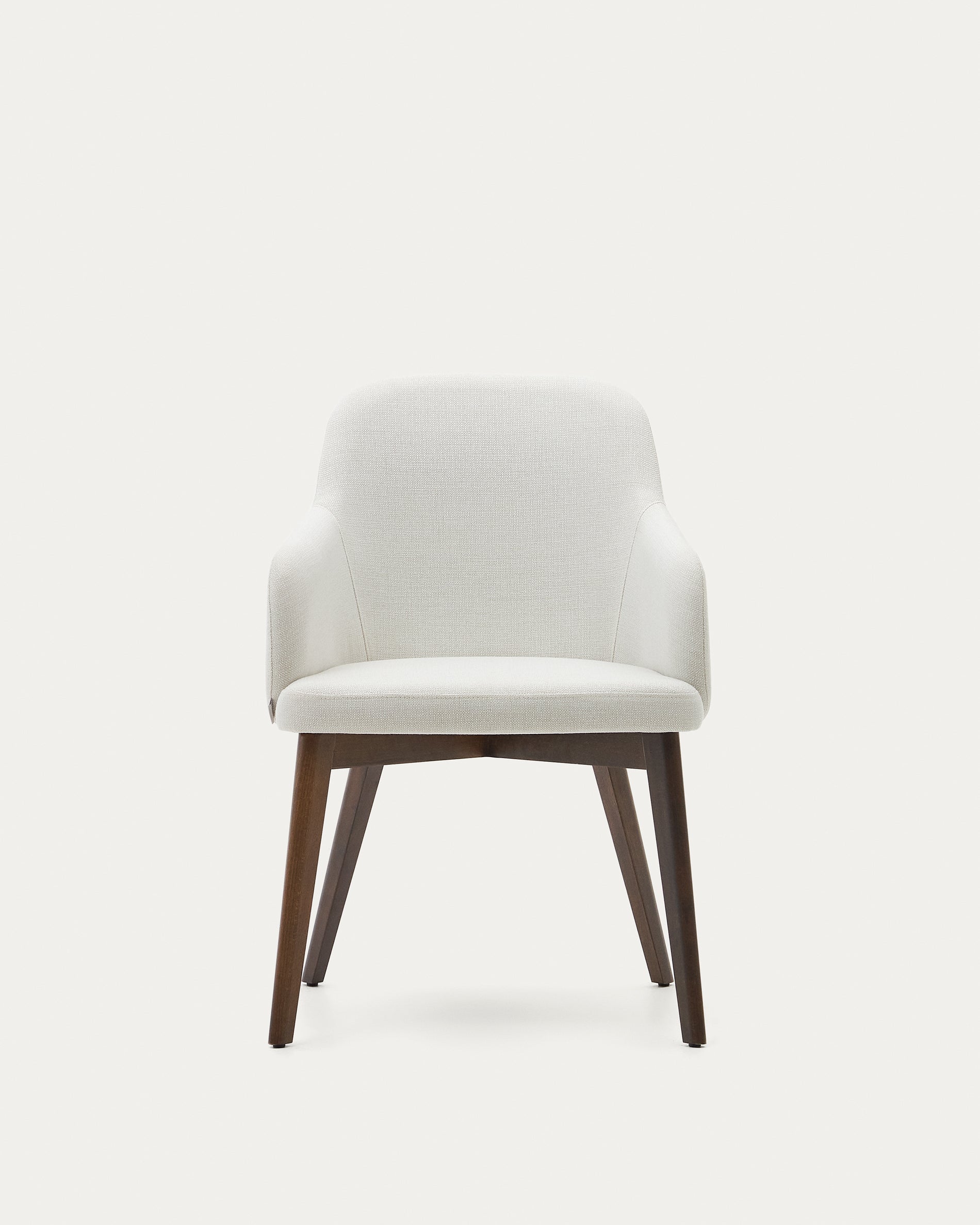 Nelida chair in beige chenille and 100% FSC certified solid beech wood with walnut finish