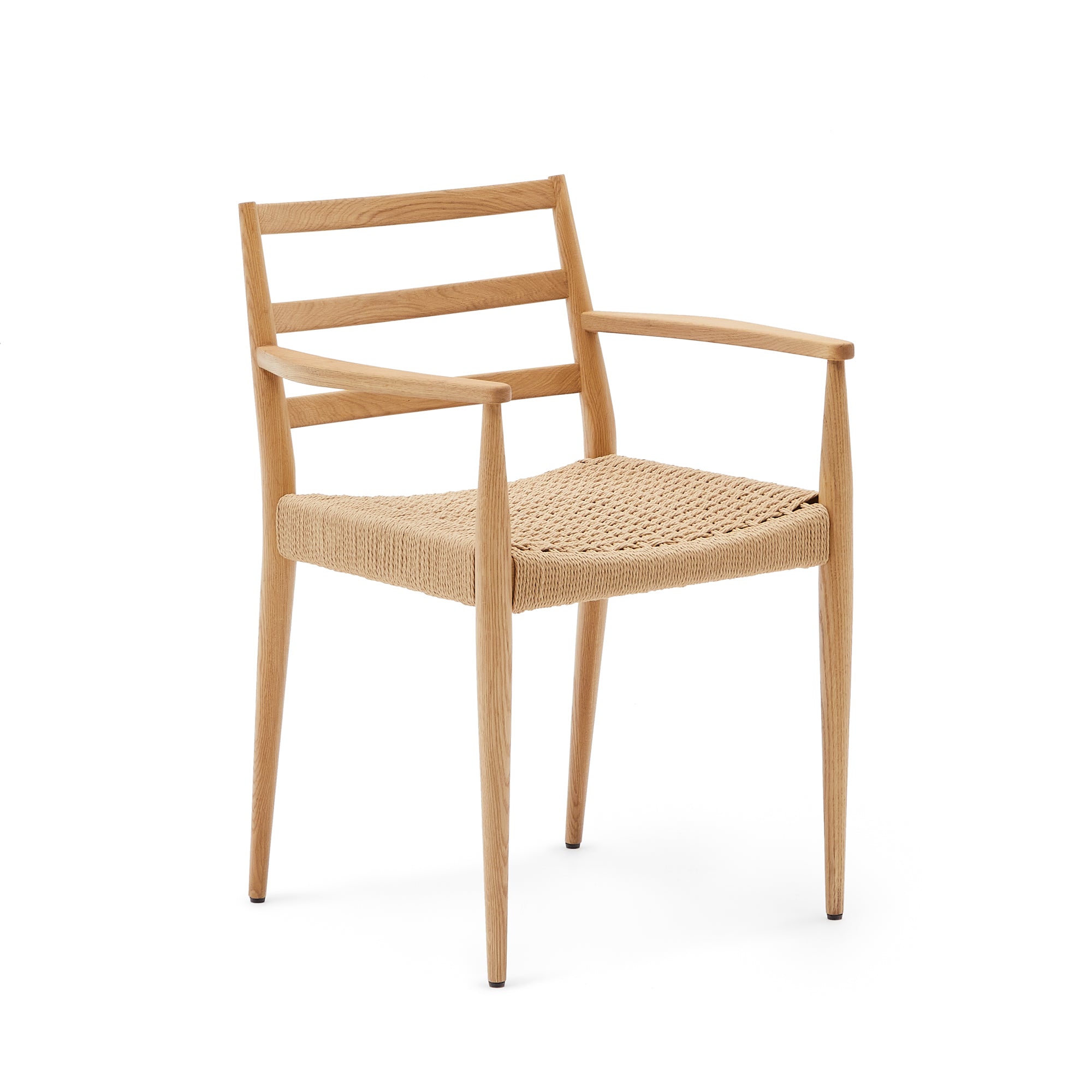 Analy szék karfákkal, szilárd tölgyfából, 100% FSC természetes befejezéssel és kötél üléssel