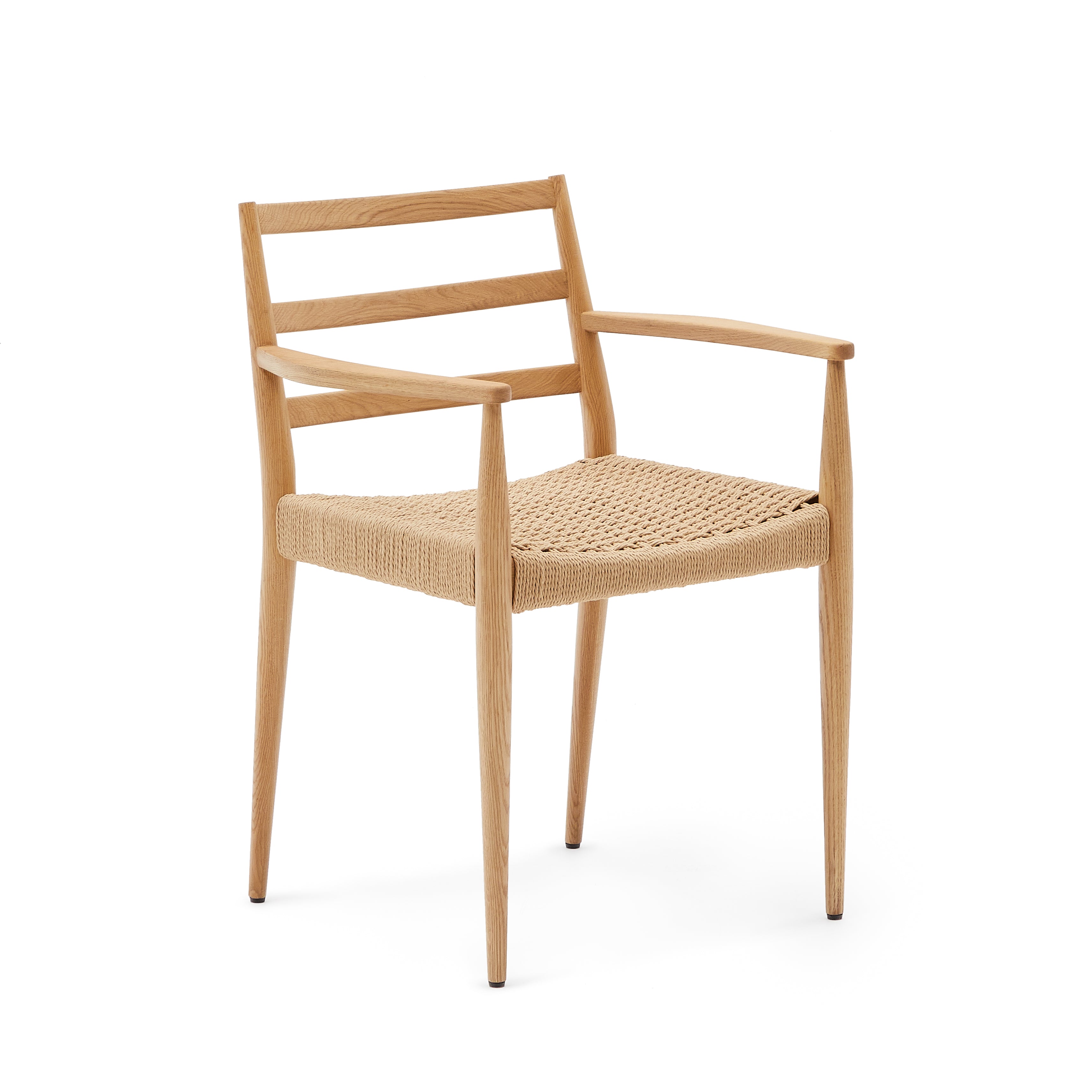 Analy chair with armrests, solid oak, 100% FSC natural finish and rope seat