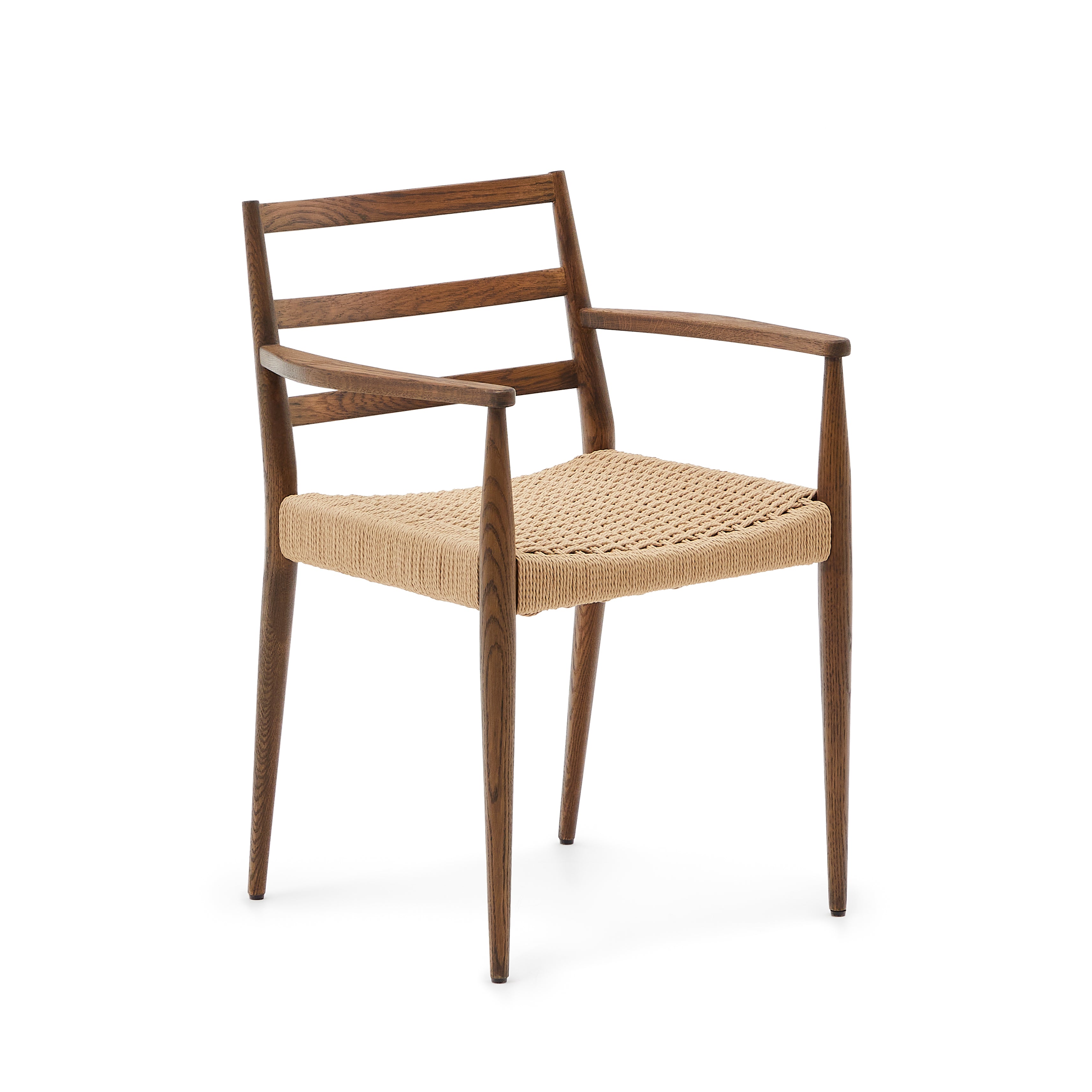 Analy chair with armrests in solid oak wood in a walnut finish and rope cord seat FSC 100% - Product Image