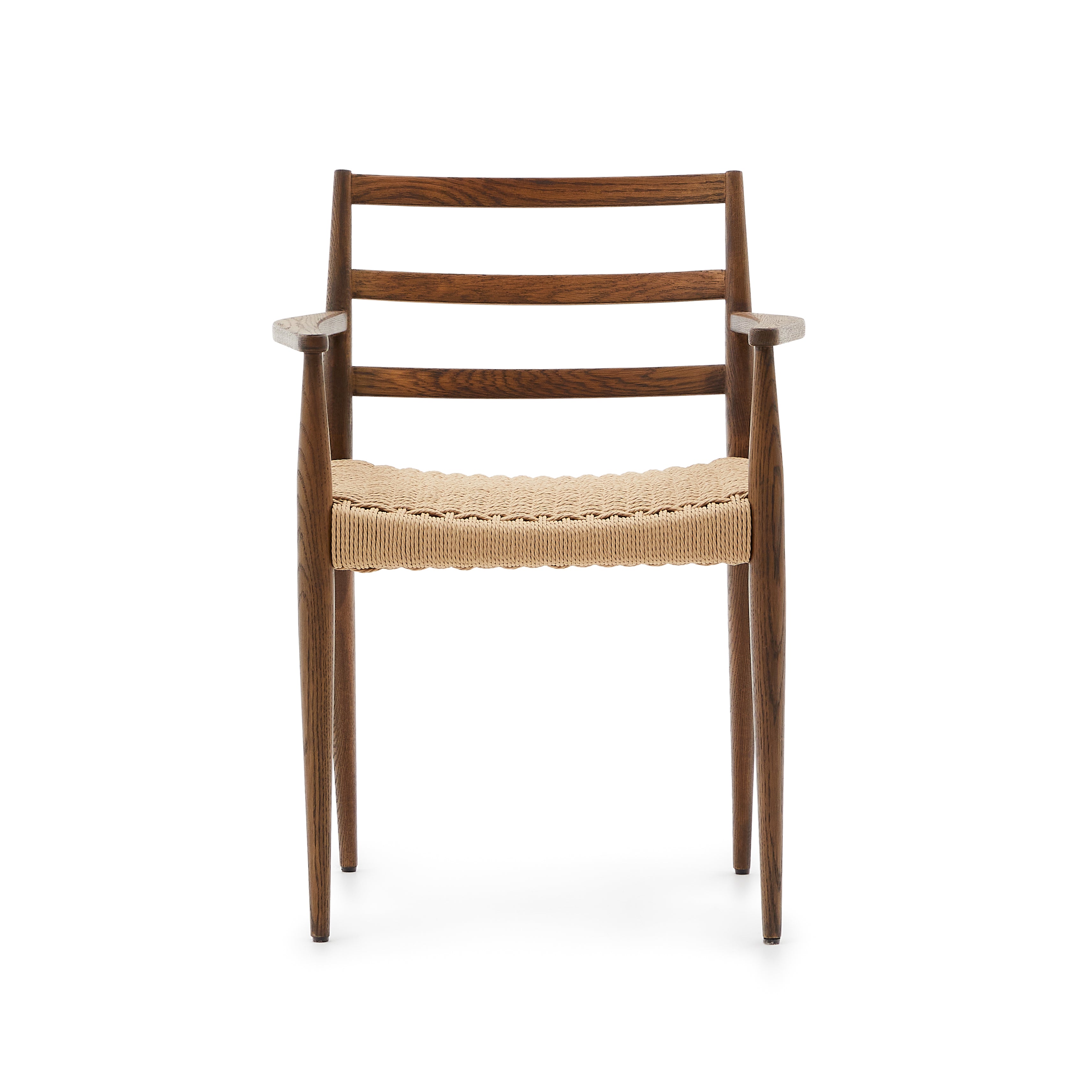 Analy chair with armrests in solid oak wood in a walnut finish and rope cord seat FSC 100% - Product Image