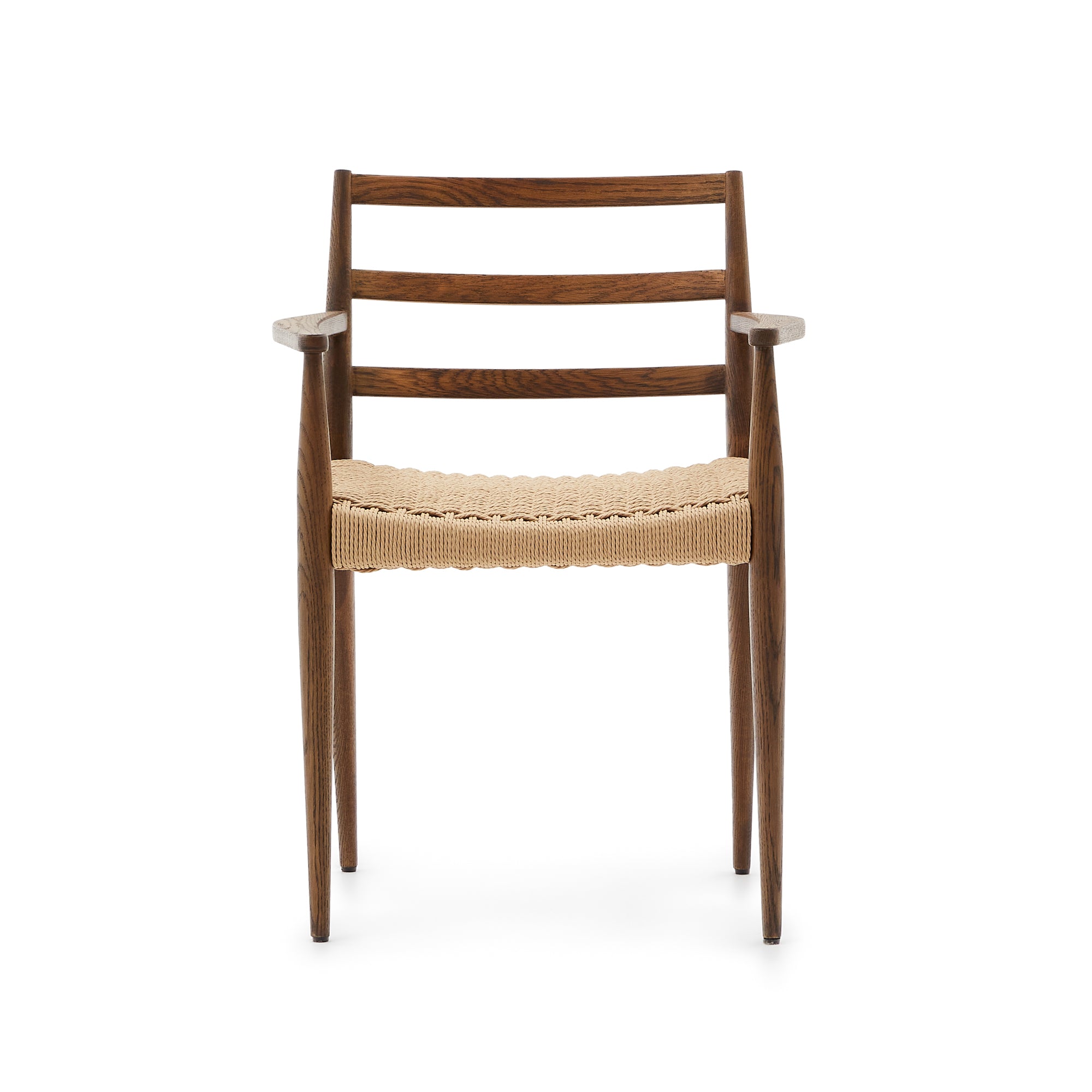 Analy chair with armrests in solid oak wood in a walnut finish and rope cord seat FSC 100% - Product Image