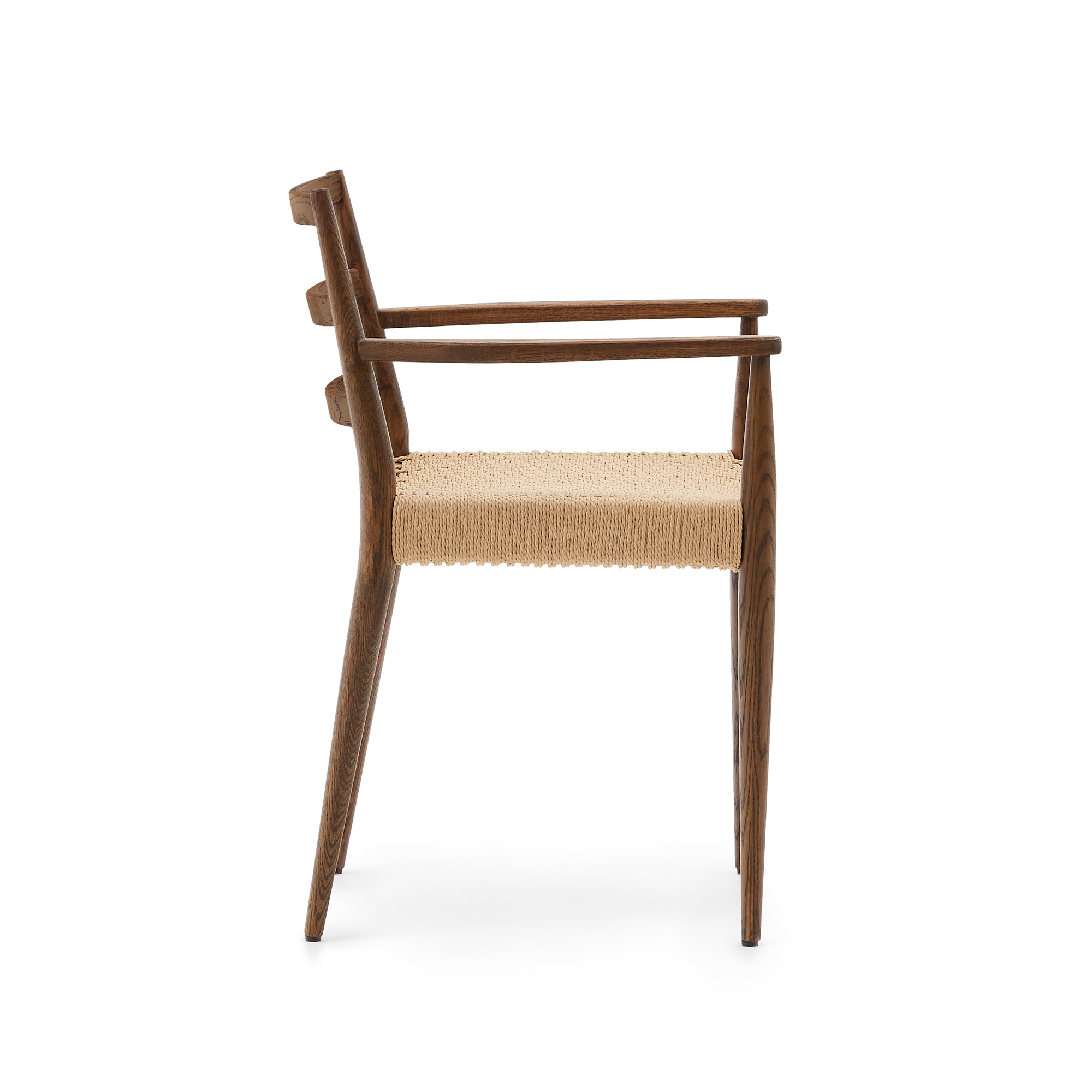 Analy chair with armrests in solid oak wood in a walnut finish and rope cord seat FSC 100% - Product Image