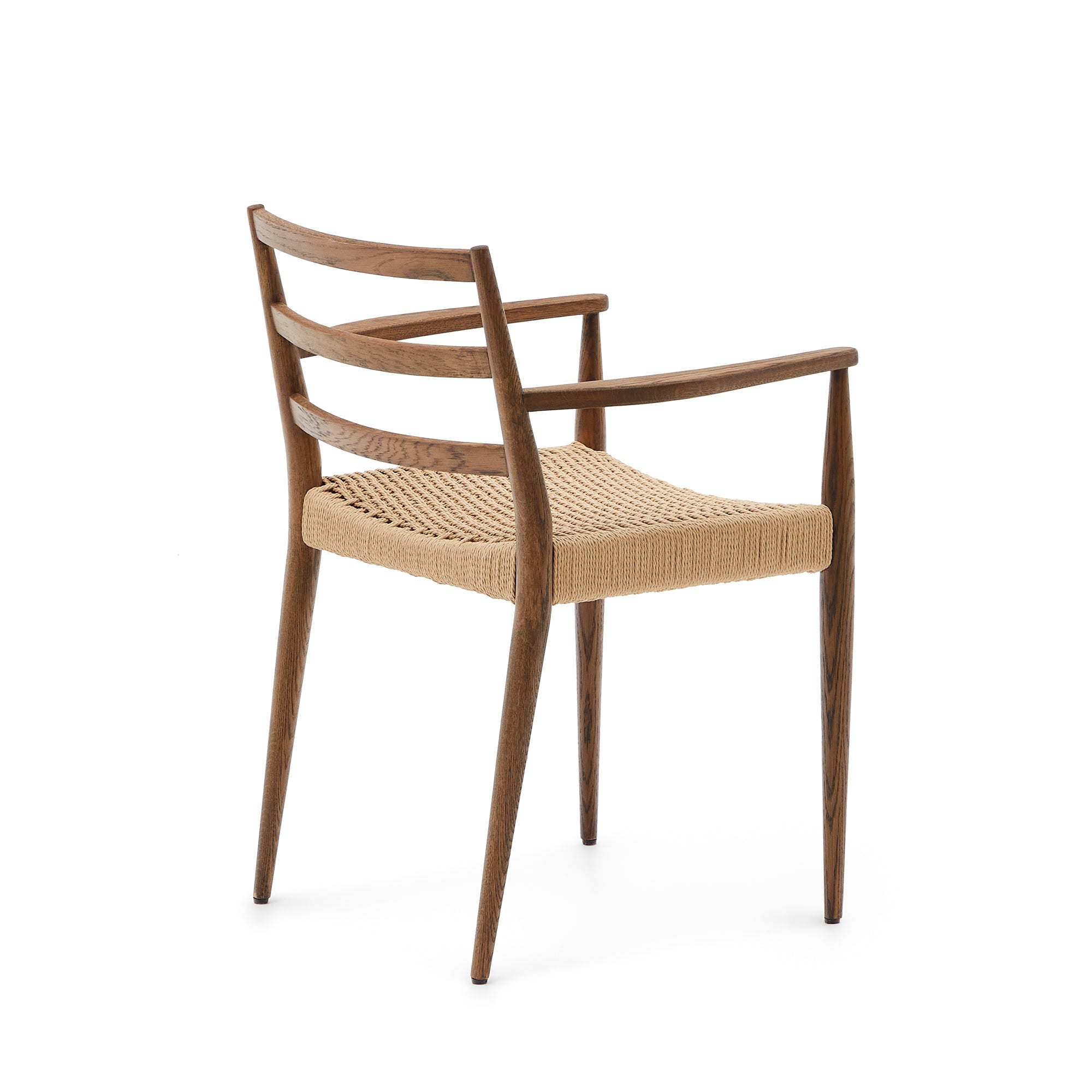 Analy chair with armrests in solid oak wood in a walnut finish and rope cord seat FSC 100% - Product Image