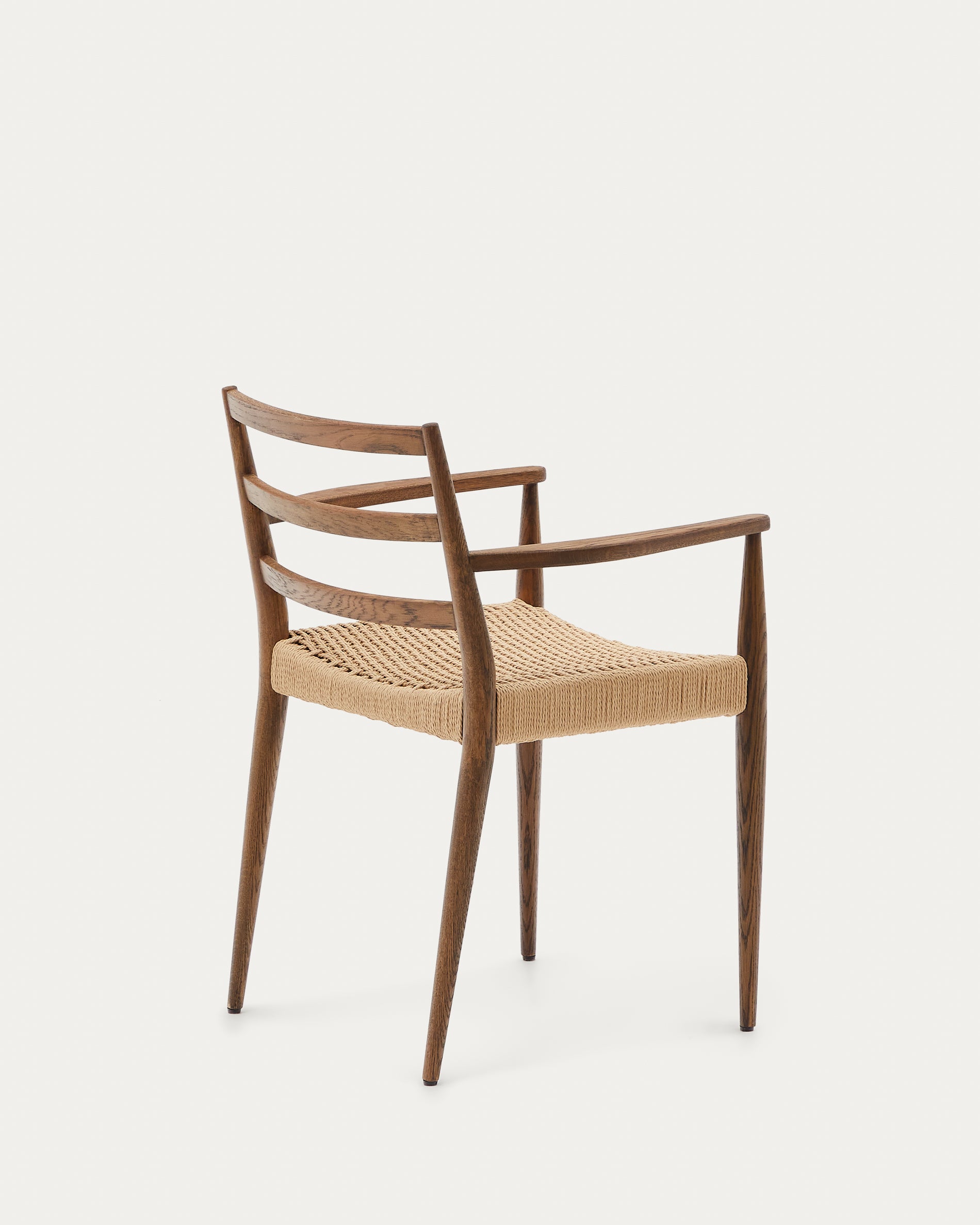 Analy chair with armrests, solid oak with walnut finish and 100% FSC rope seat