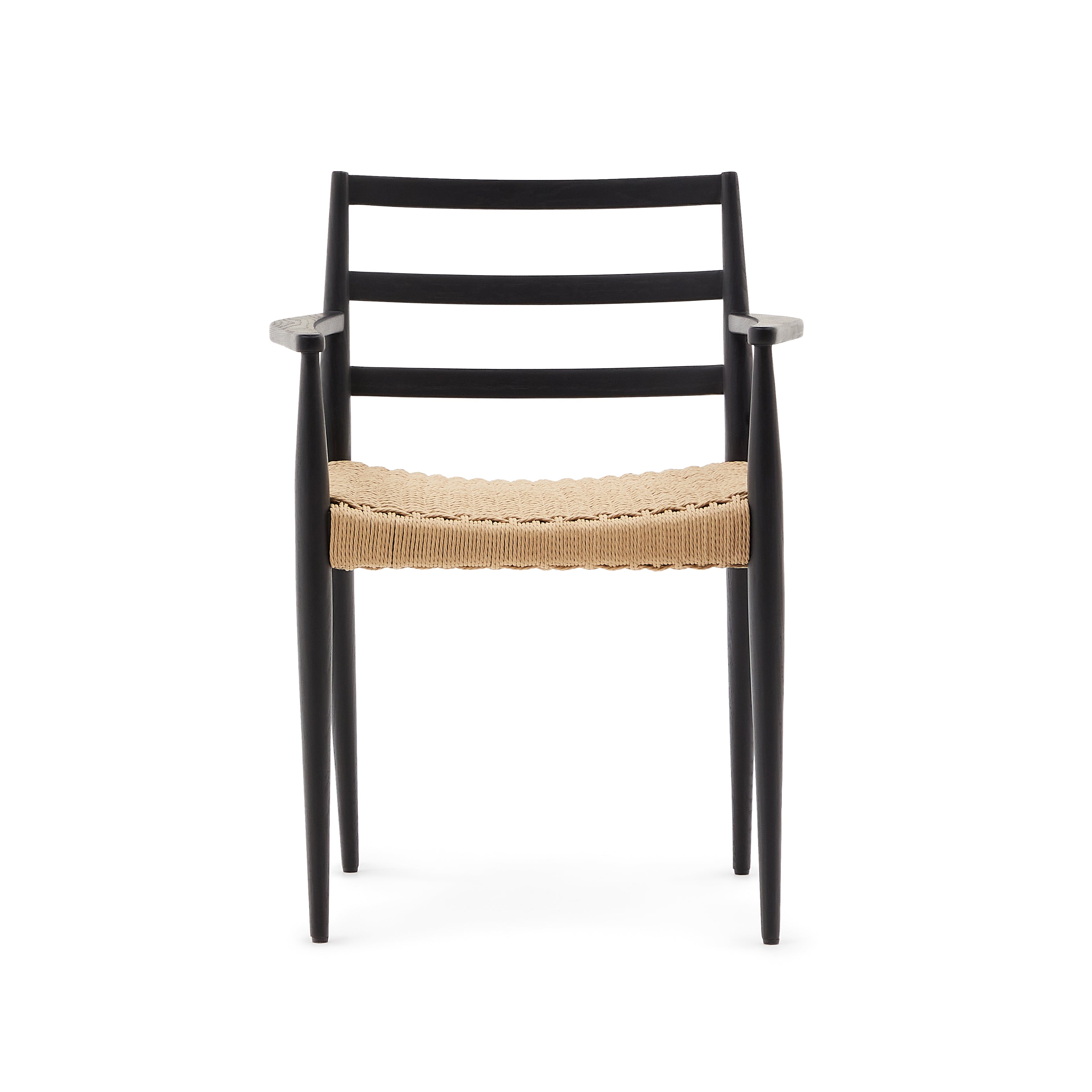 Analy chair with armrests in solid oak wood in a black finish and rope cord seat FSC 100% - Product Image