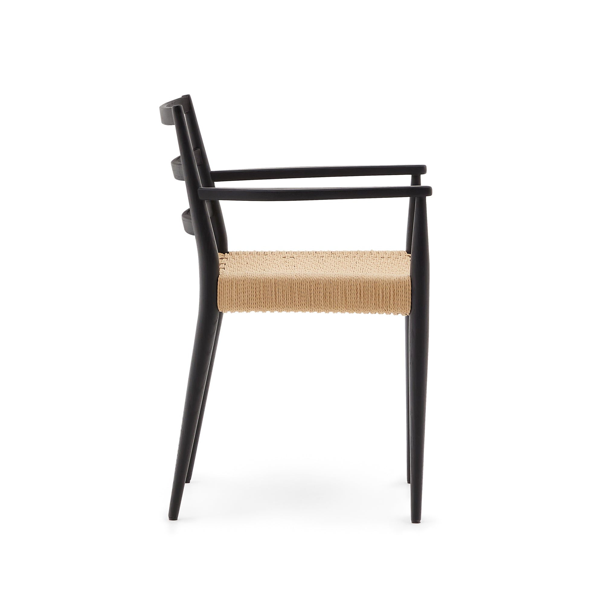 Analy chair with armrests in solid oak wood in a black finish and rope cord seat FSC 100% - Product Image